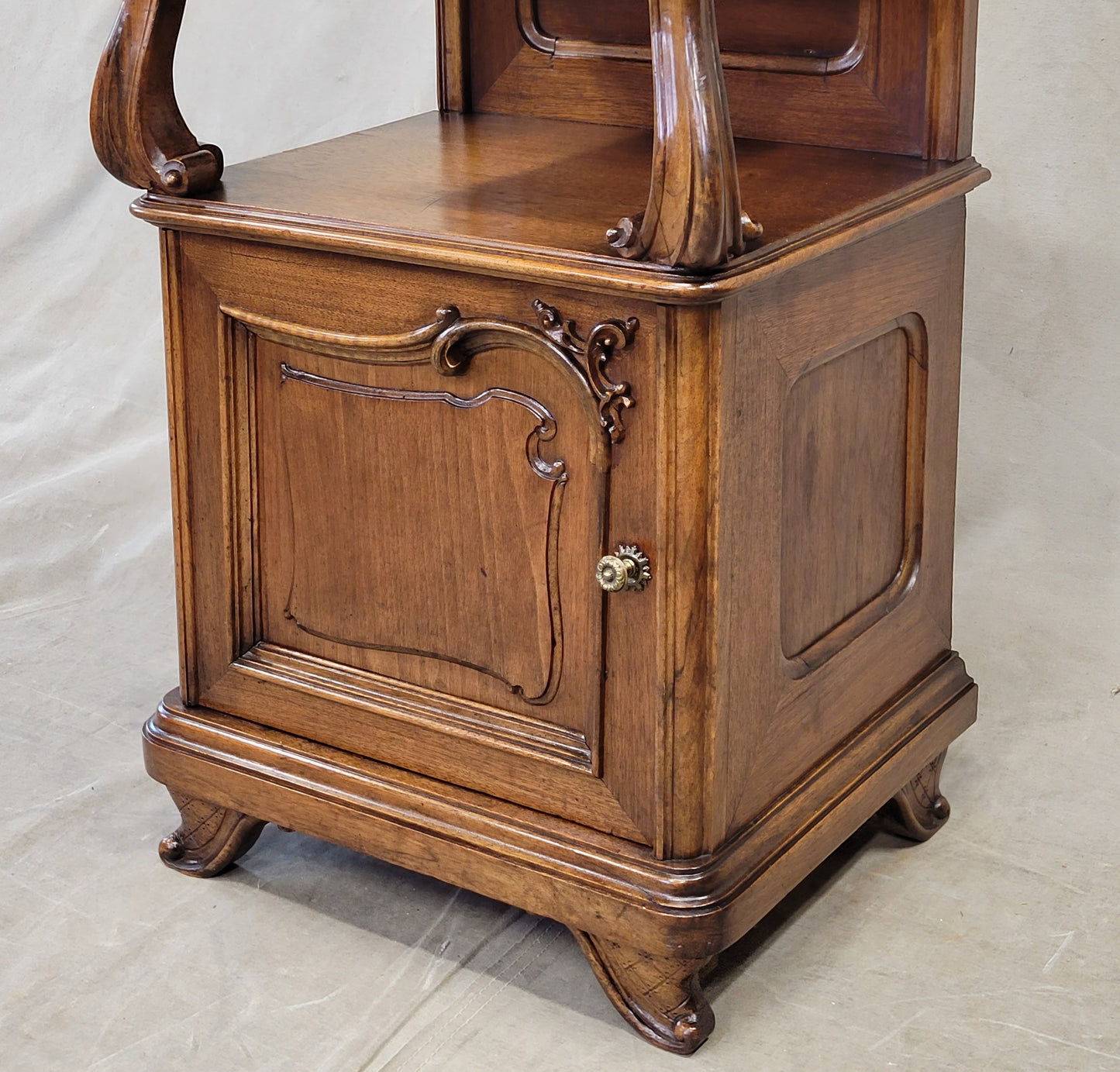 Antique Austrian Walnut and Black Marble Top Nightstands - a Pair