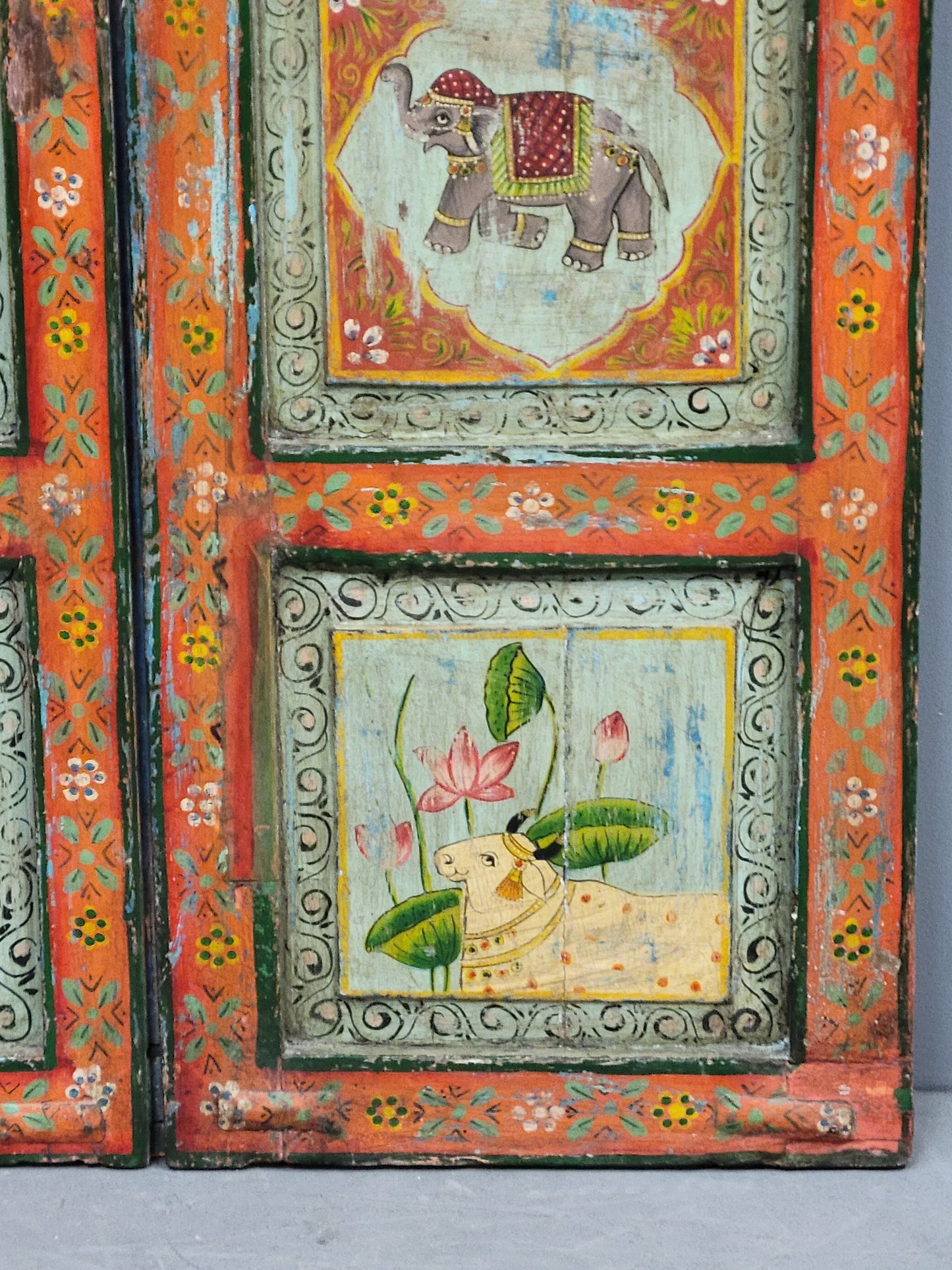 Antique Painted Indian Dog Gates Wall Hanging
