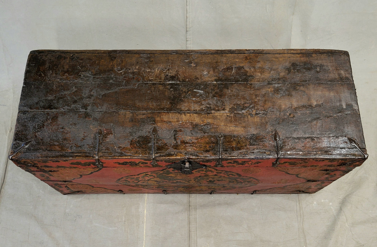 Antique Early 1900s Tibetan Trunk With Original Paint in Dragon Motif