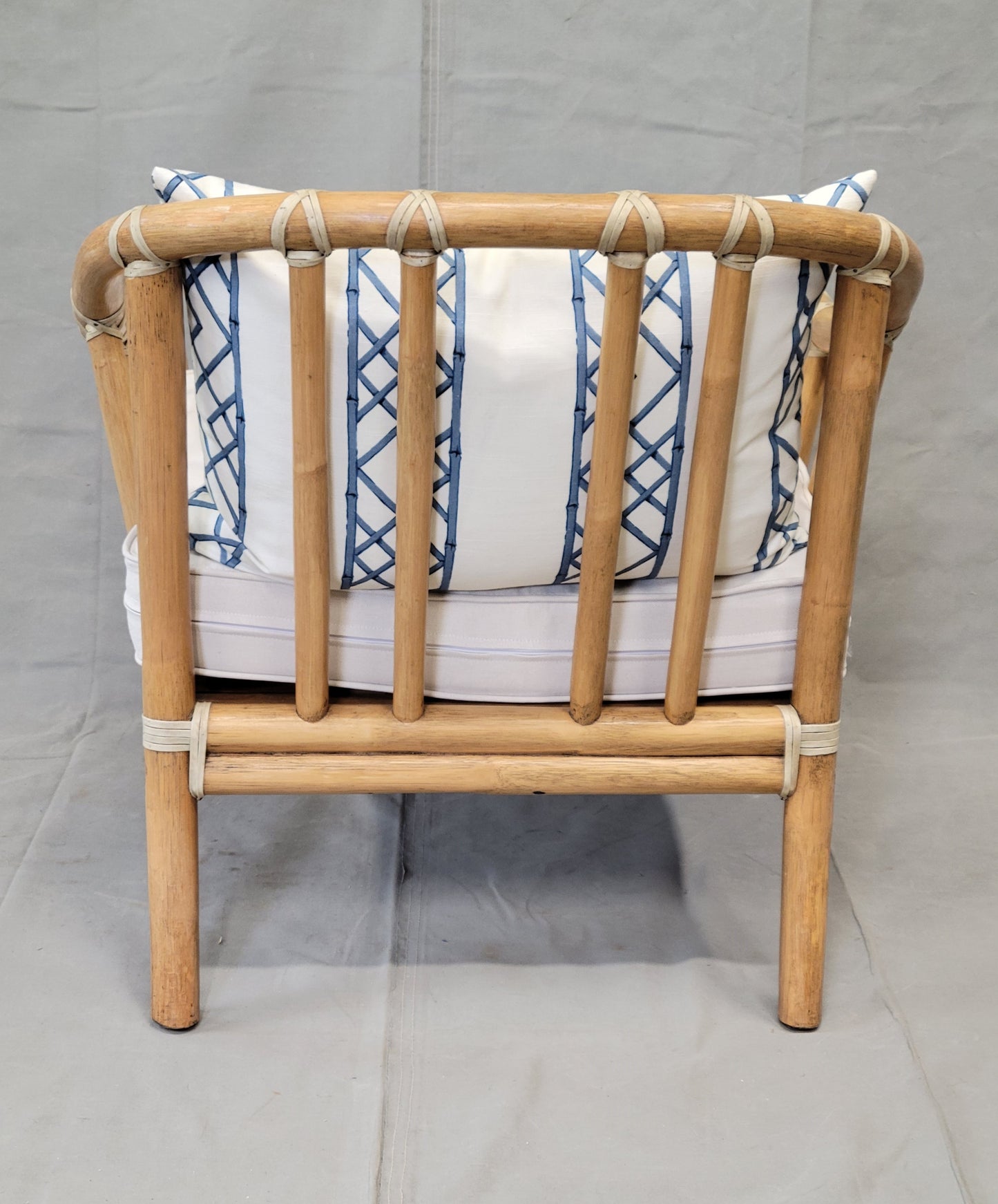 Vintage 1978 McGuire Bamboo Lounge Chairs With Rawhide Binding (Two Sets of Cushions) - a Pair