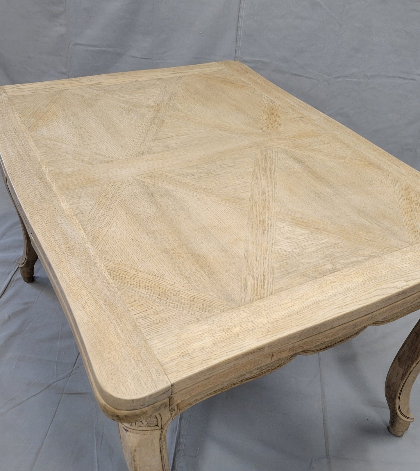 Antique 1920s French Bleached Oak Parquet Top Draw Leaf Table
