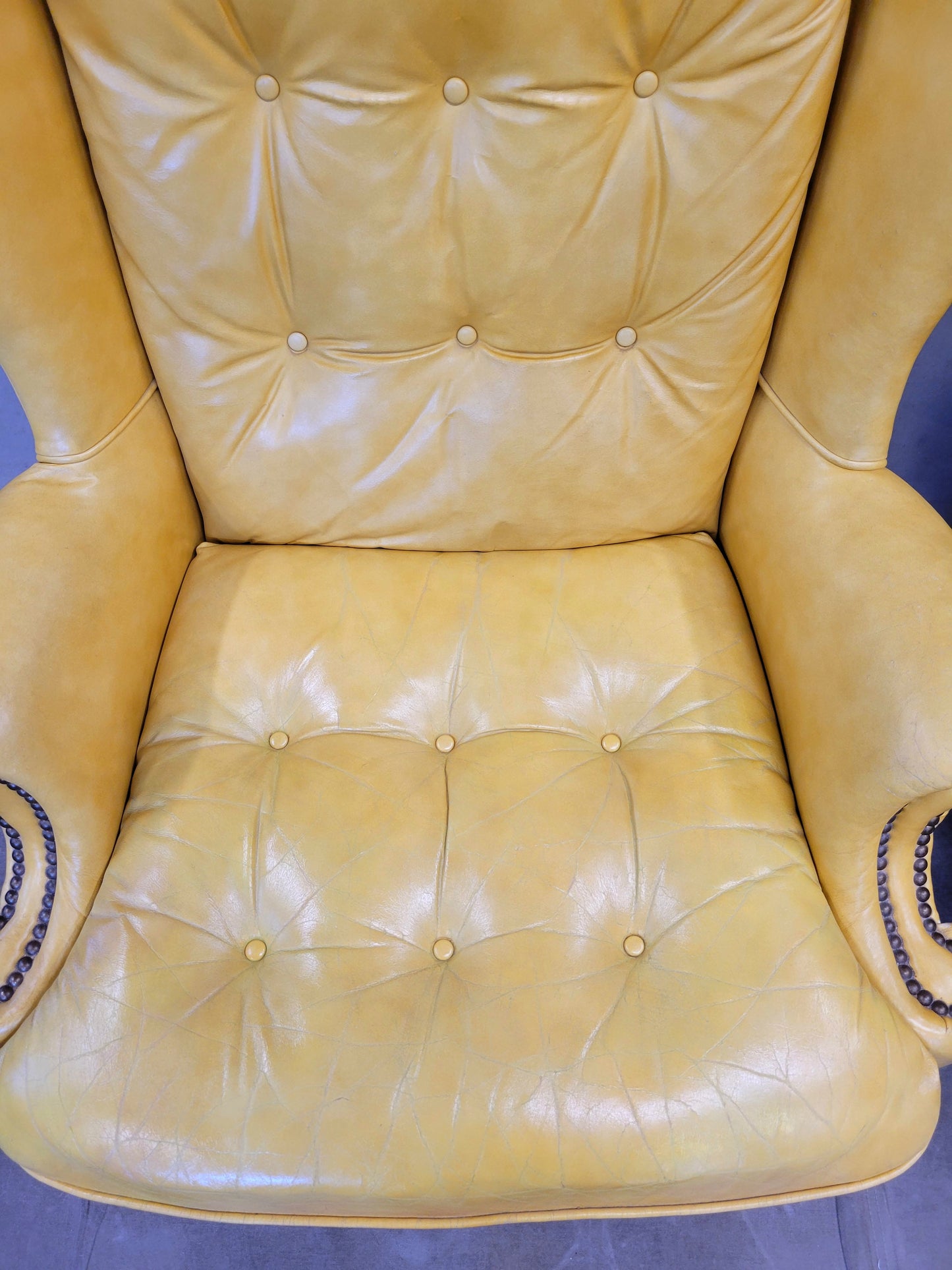 Vintage Classic Brand Top Grain Yellow Leather Chesterfield Chairs - a Pair