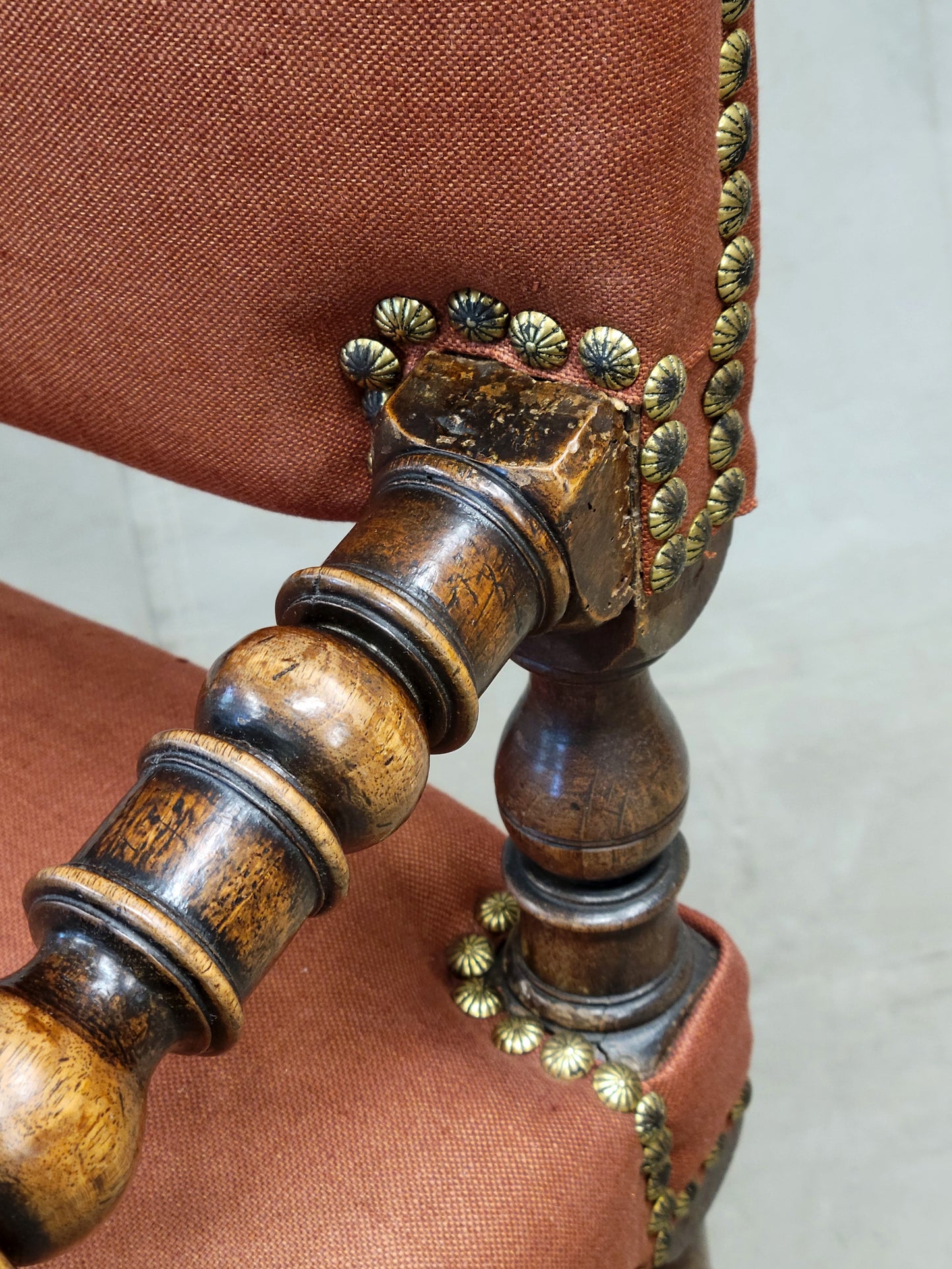 Antique European Renaissance Revival Chairs with Terracotta Linen Upholstery - a pair