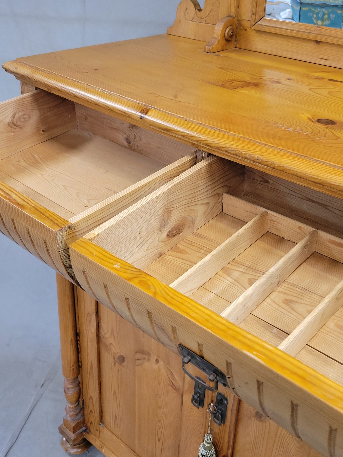 Antique Circa 1880 Swedish Pine Sideboard Buffet With Original Mirror