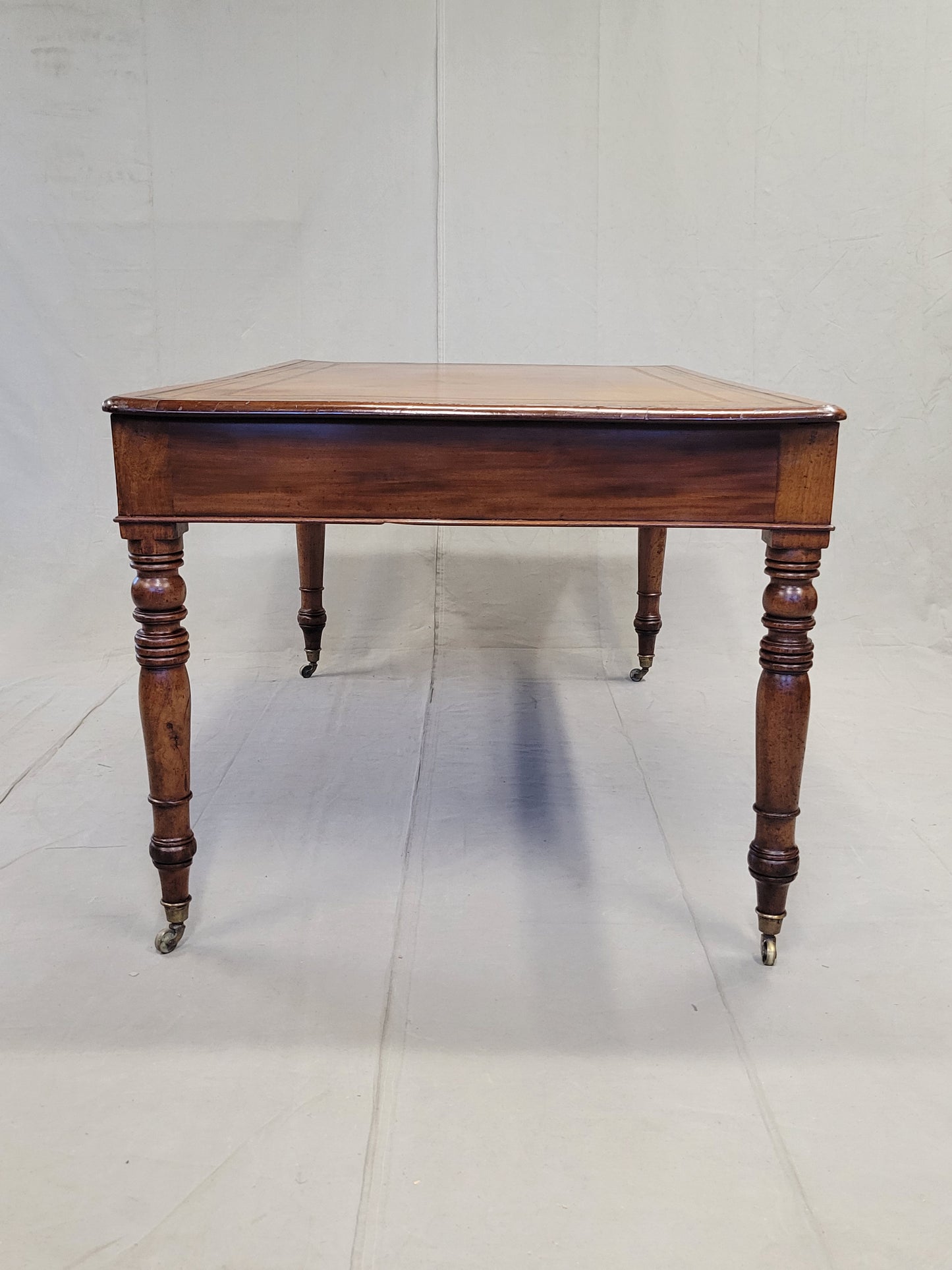 Antique Mid 1800s English Mahogany Partner Desk With Tooled Leather Top