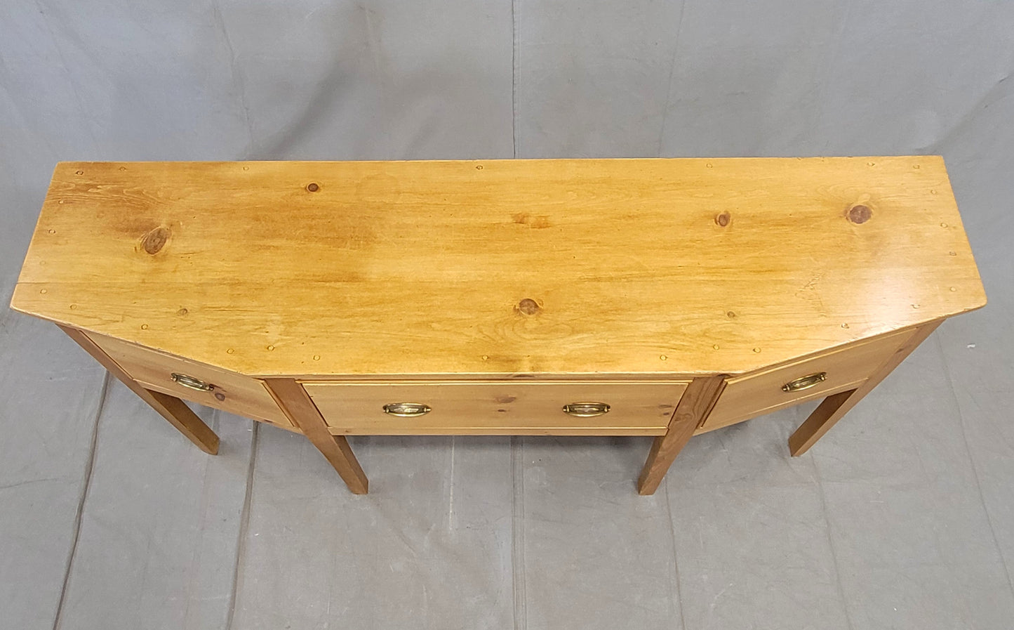 Vintage Shaker Style Pine Console Sideboard Buffet With Brass Pulls