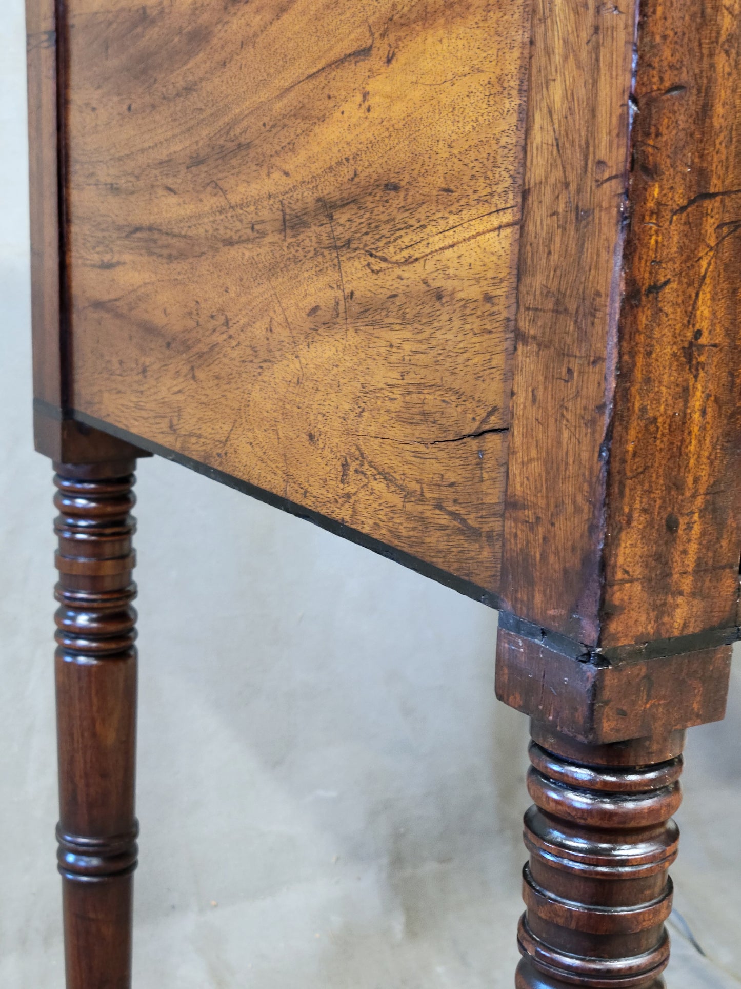 Antique English Mahogany Hepplewhite Style Bowfront Buffet With Brass Pulls