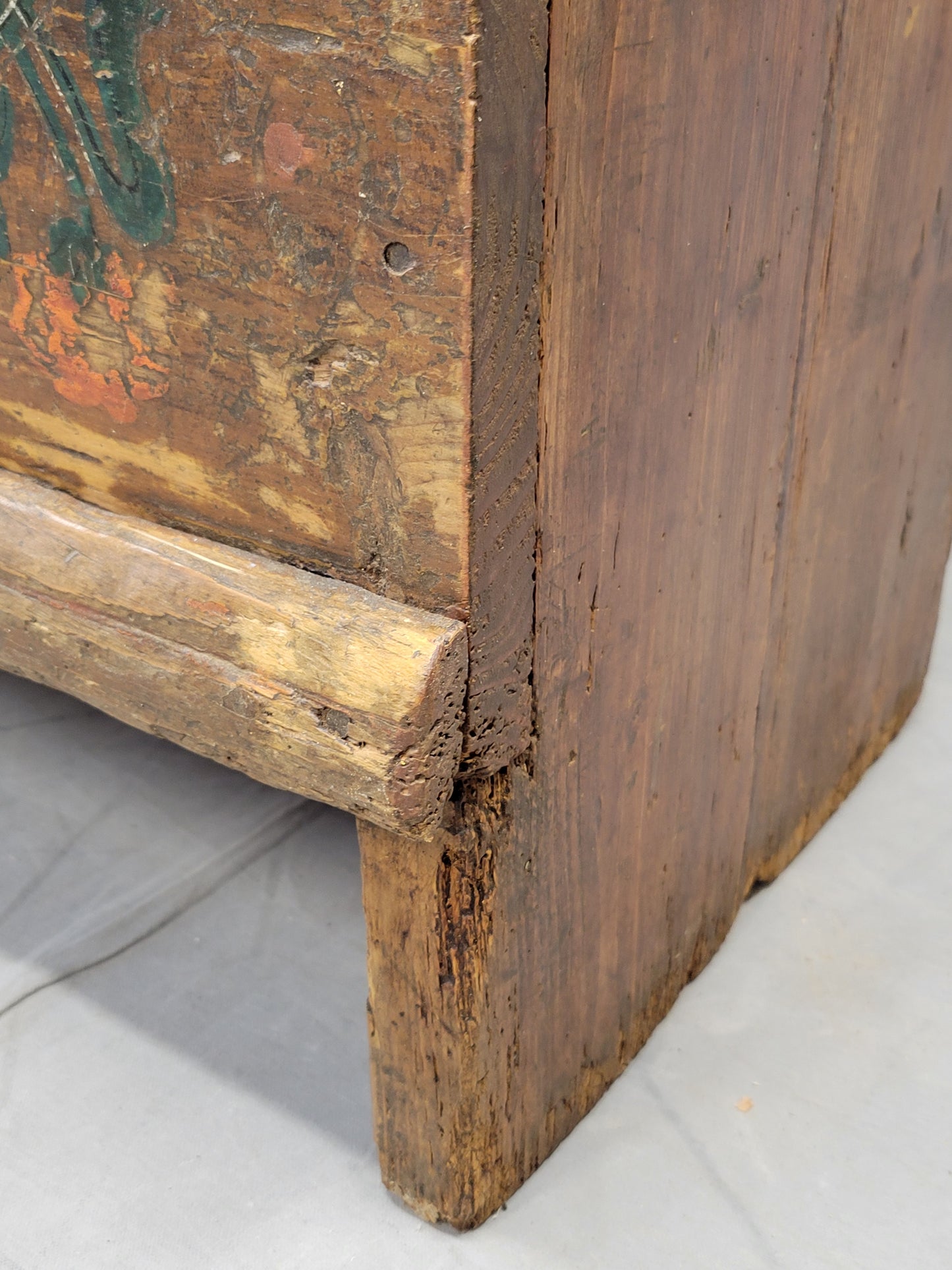 Antique Late 1800s Romanian Painted Pine Storage Bench