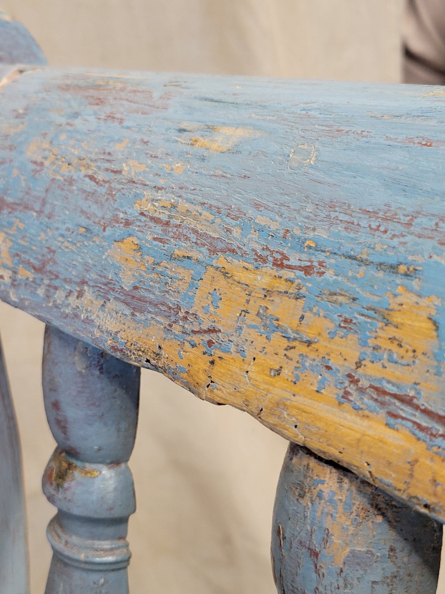 Antique Pine Hungarian Storage Bench With Old Blue Paint