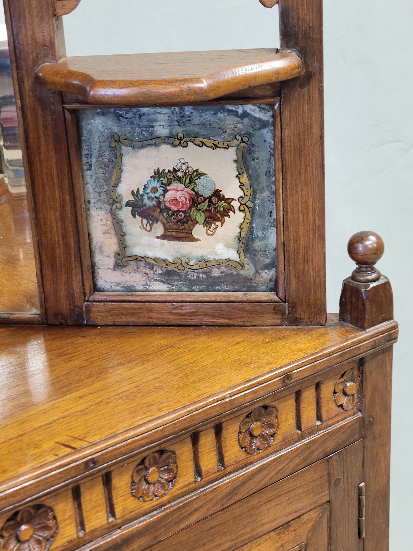 Antique British Colonial Corner Shelf Cabinet With Tiles