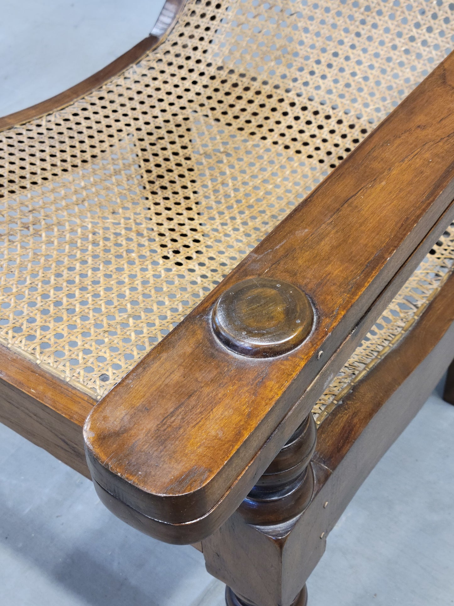 Vintage Bauer International Teak Caned Plantation Chair With Extension Armrests