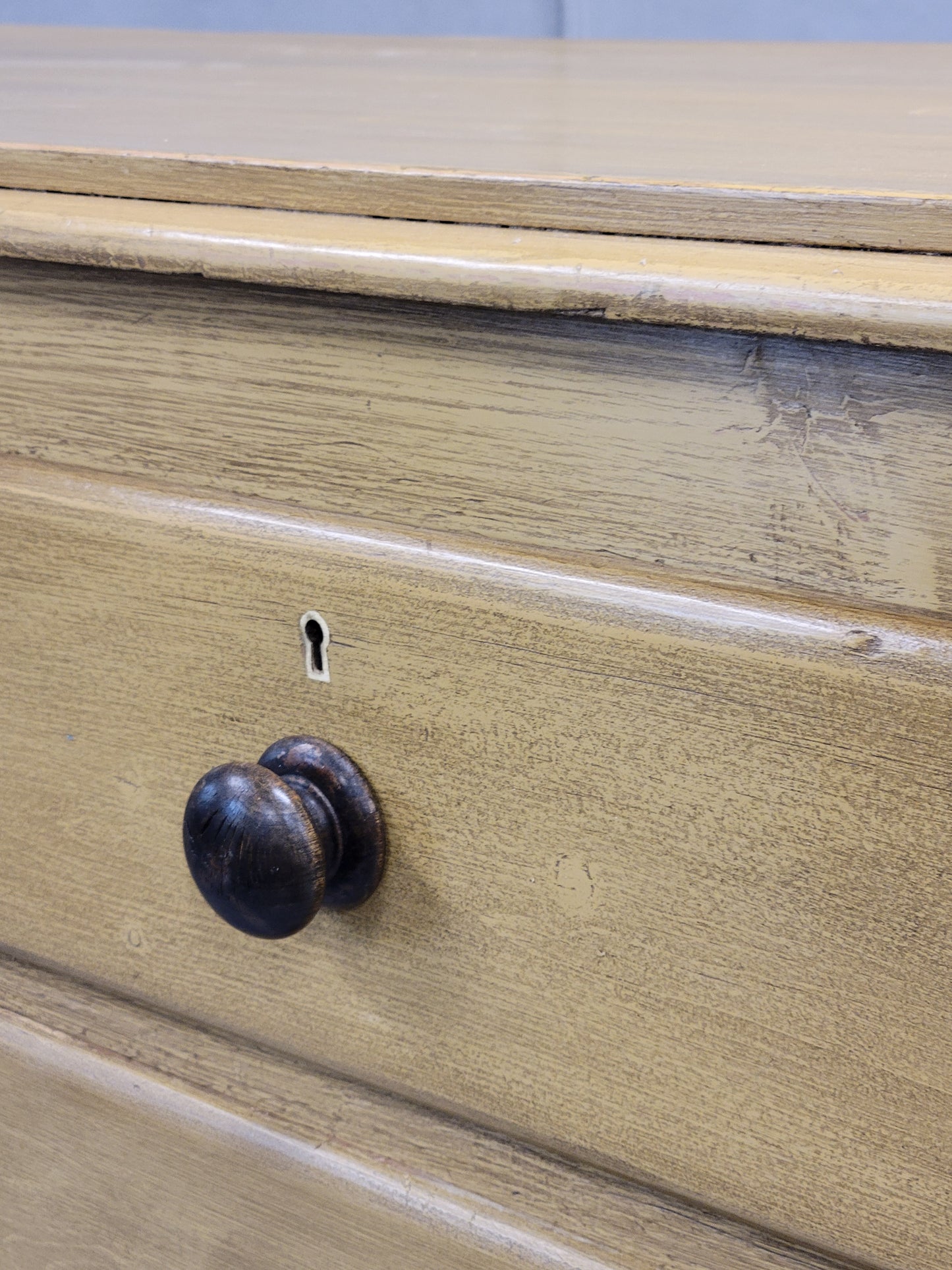 Antique English Edwardian Circa 1900 Painted Pine Dresser Chest of Drawers With Turned Feet