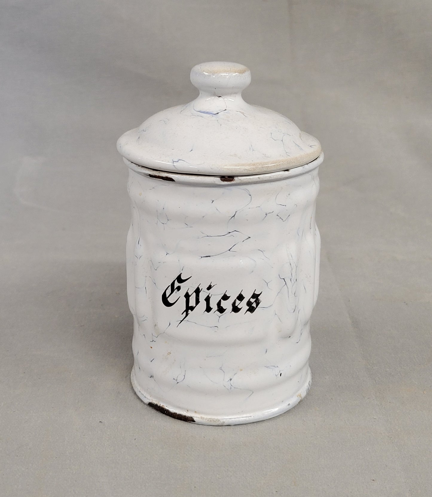 Antique French White and Blue Enamel Canister Set - 6 Pieces