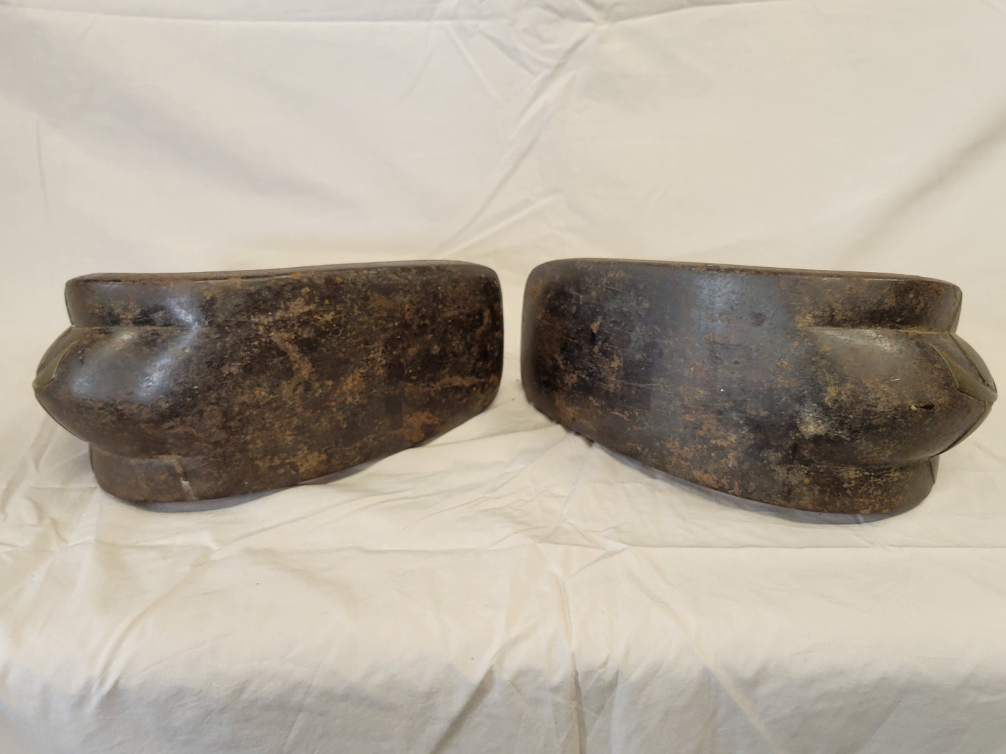 Antique Edo Period Japanese Samurai Iron Stirrups with Brass or Bronze Inlay