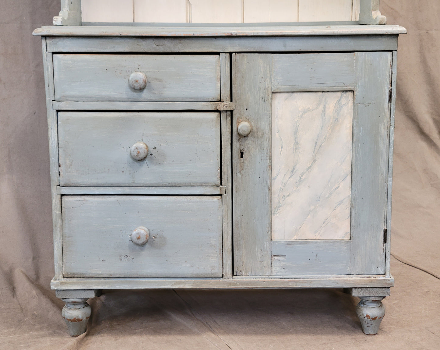 Antique Swedish Blue Faux Marble Painted Pine China Hutch