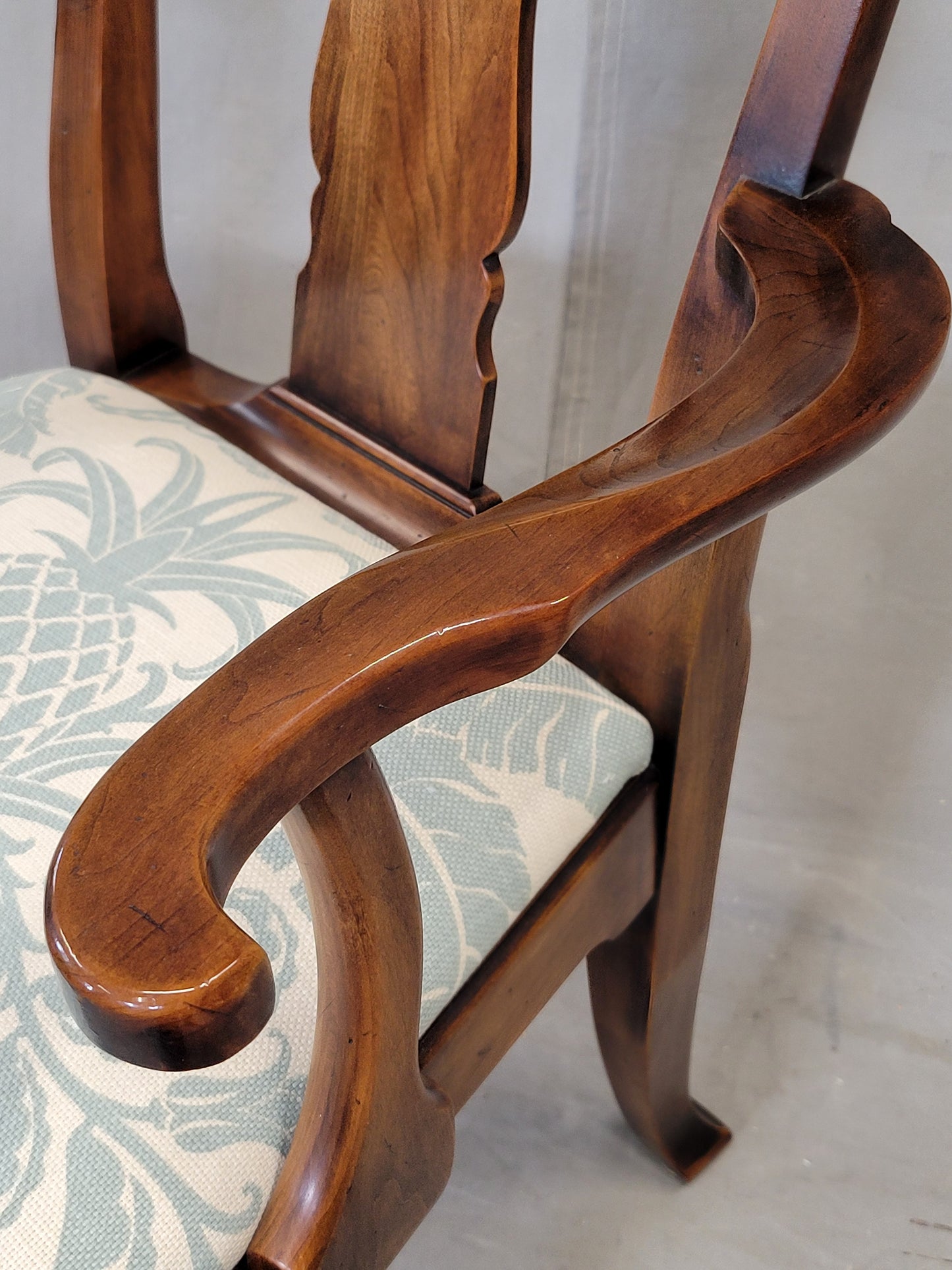 Set of 10 Vintage 1980s Statton Furniture Dining Room Chairs With Tommy Bahama Fabric Seats