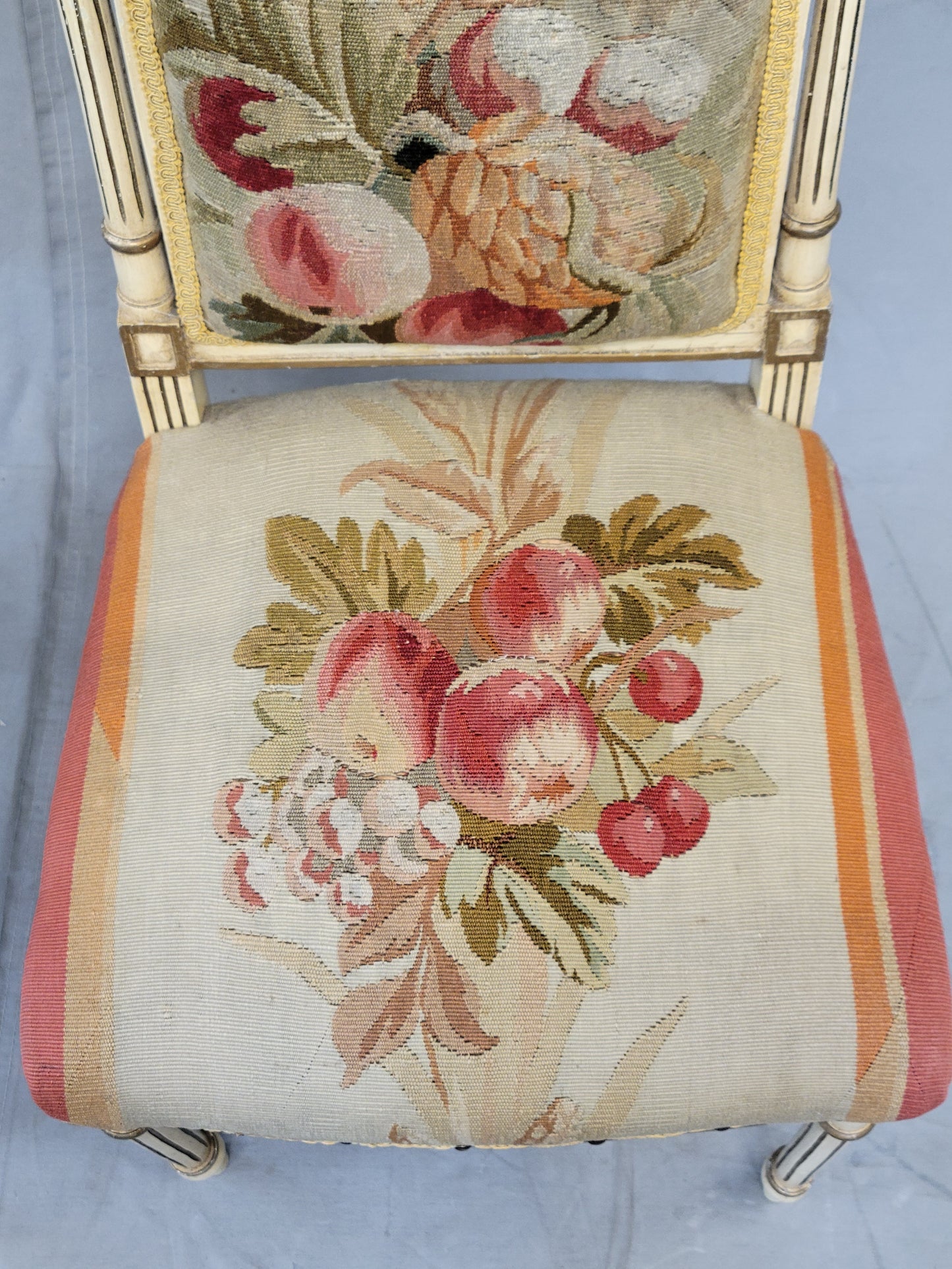 Vintage French Neoclassical Style Chairs With Antique Tapestry Upholstery - a Pair