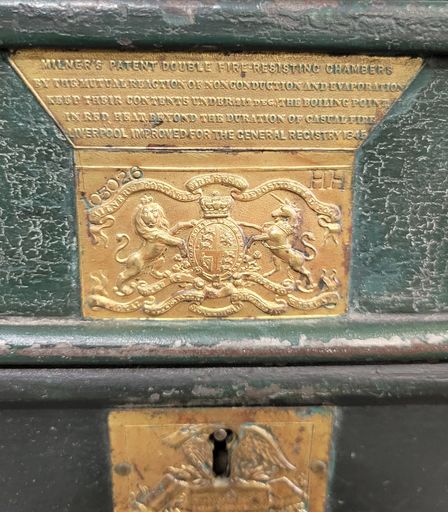 Antique English Iron Milner's Patent Fire Resisting Safe Painted Green (CH)