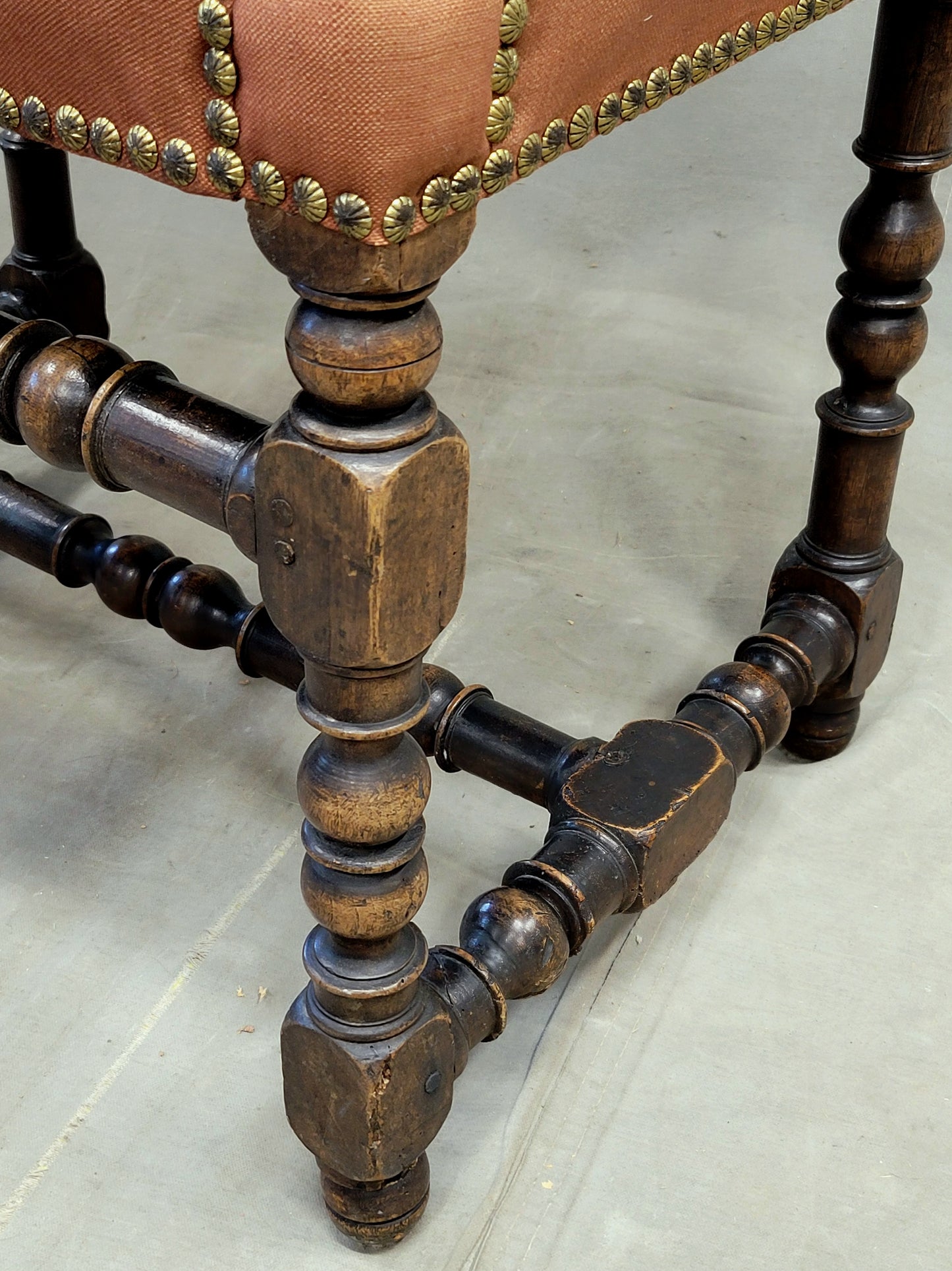 Antique European Renaissance Revival Chairs with Terracotta Linen Upholstery - a pair