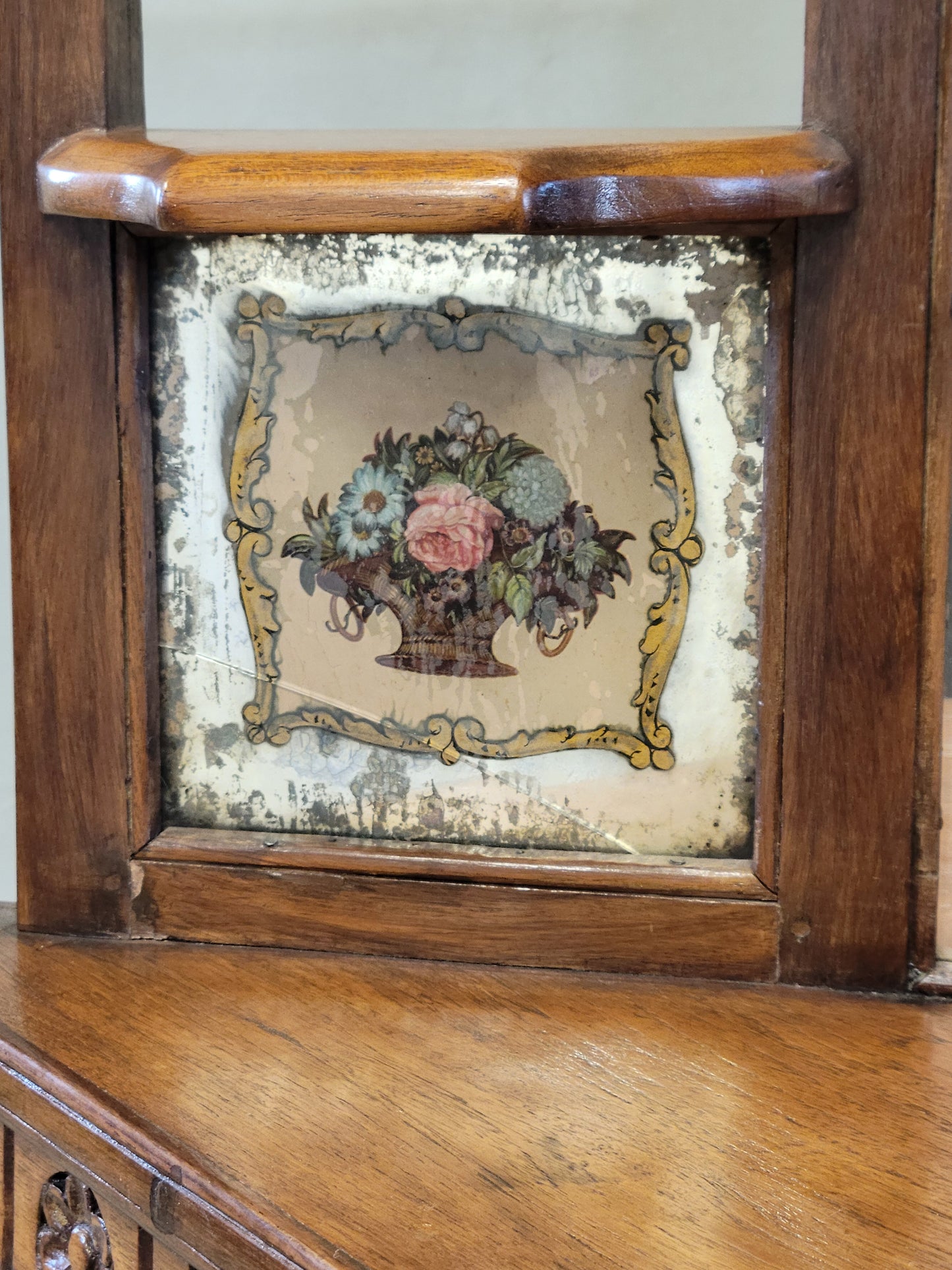Antique British Colonial Corner Shelf Cabinet With Tiles