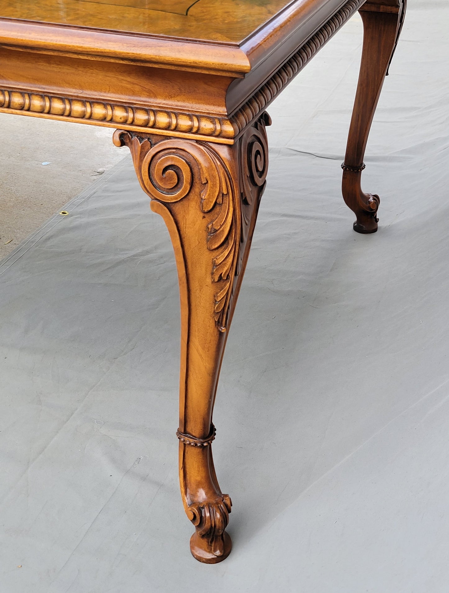 Vintage Karges Burl Walnut Dining Table With 3 Leaves and Pads