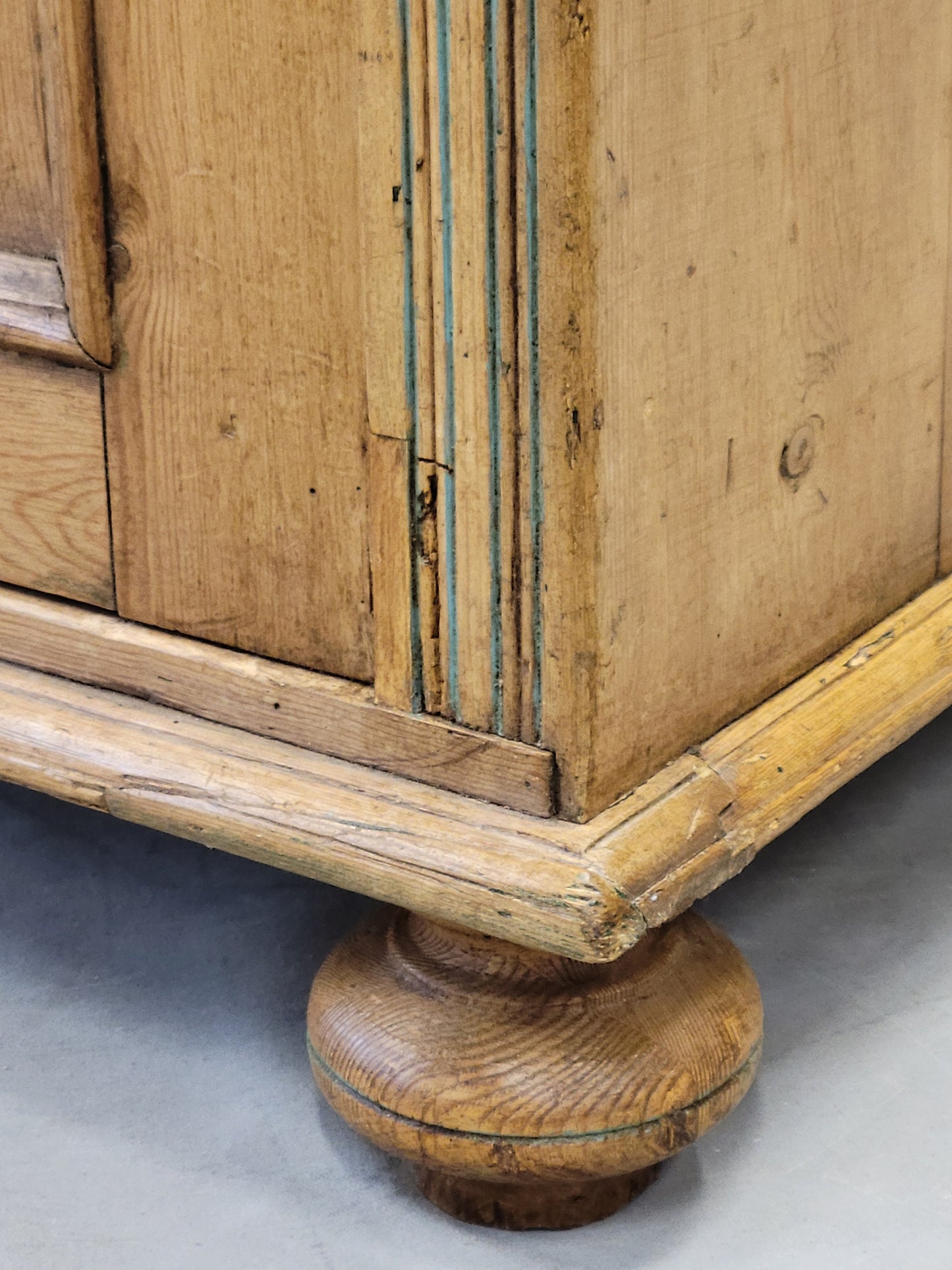Antique Early 1900s German Pine Sideboard Buffet With Painted Carving