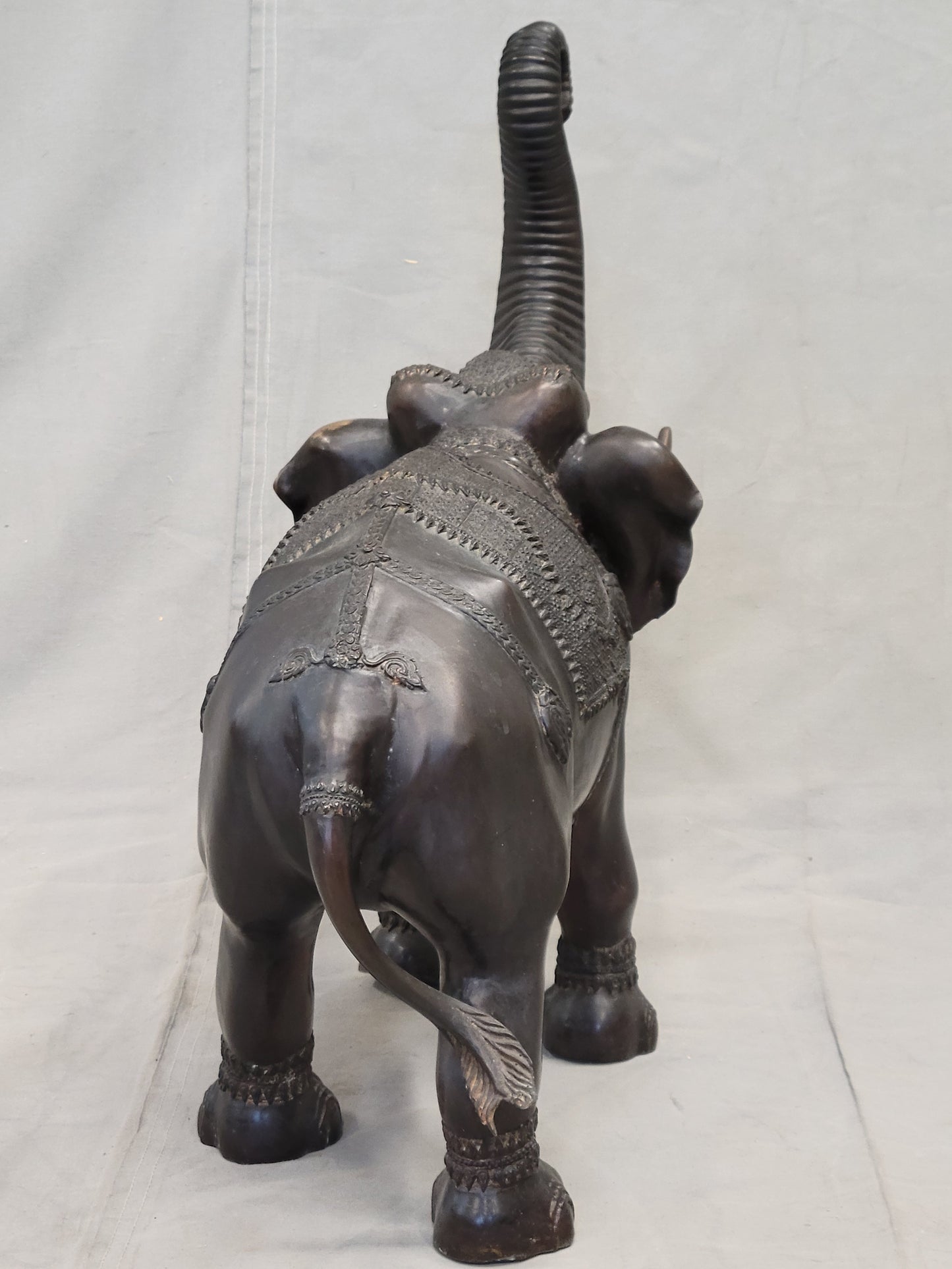 Vintage Large Patinated Brass or Bronze Asian Elephant Signed "La Puce"