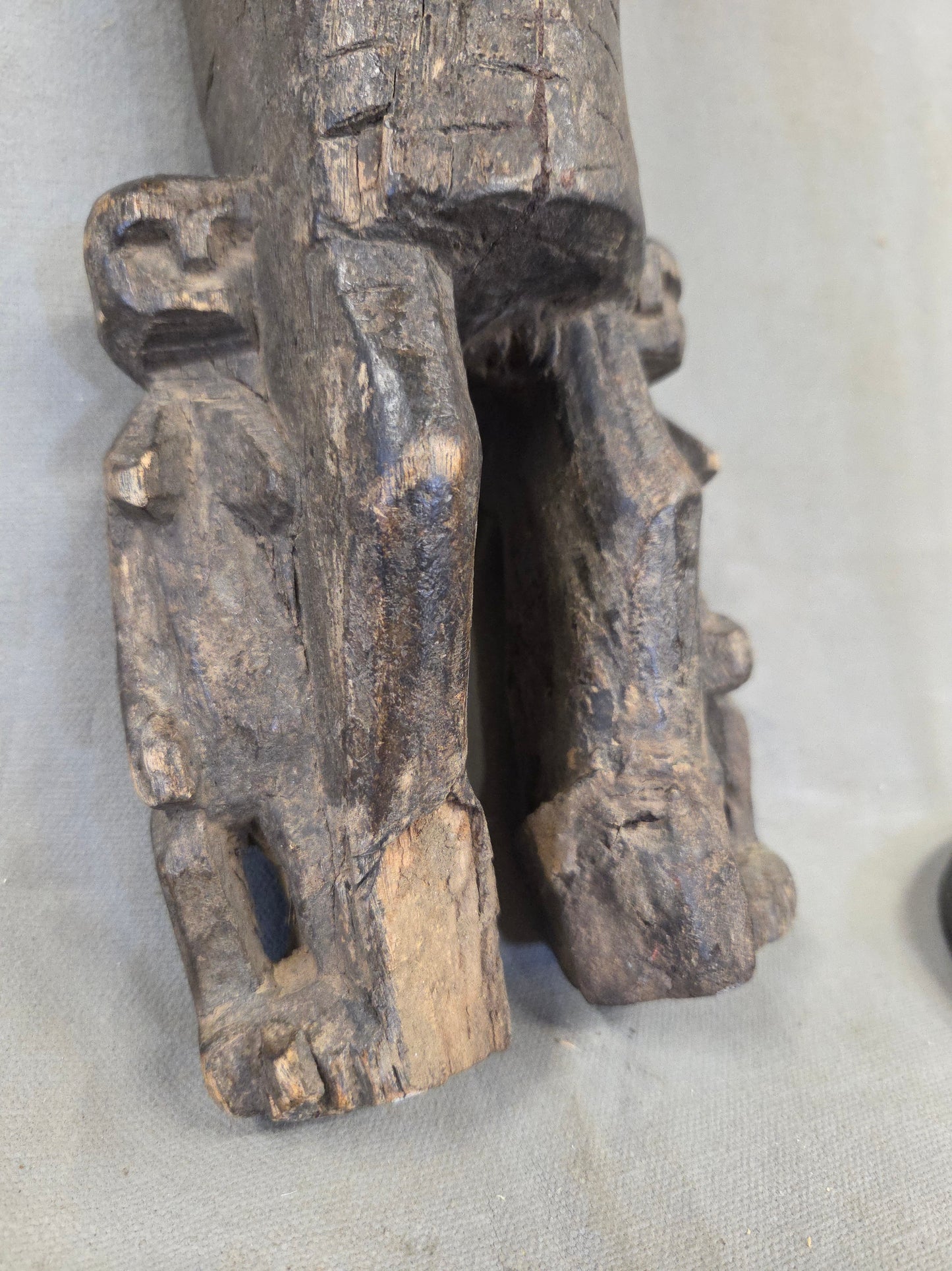 Vintage African Dogon Carved Figural Doorway Latch on a Custom Metal Stand