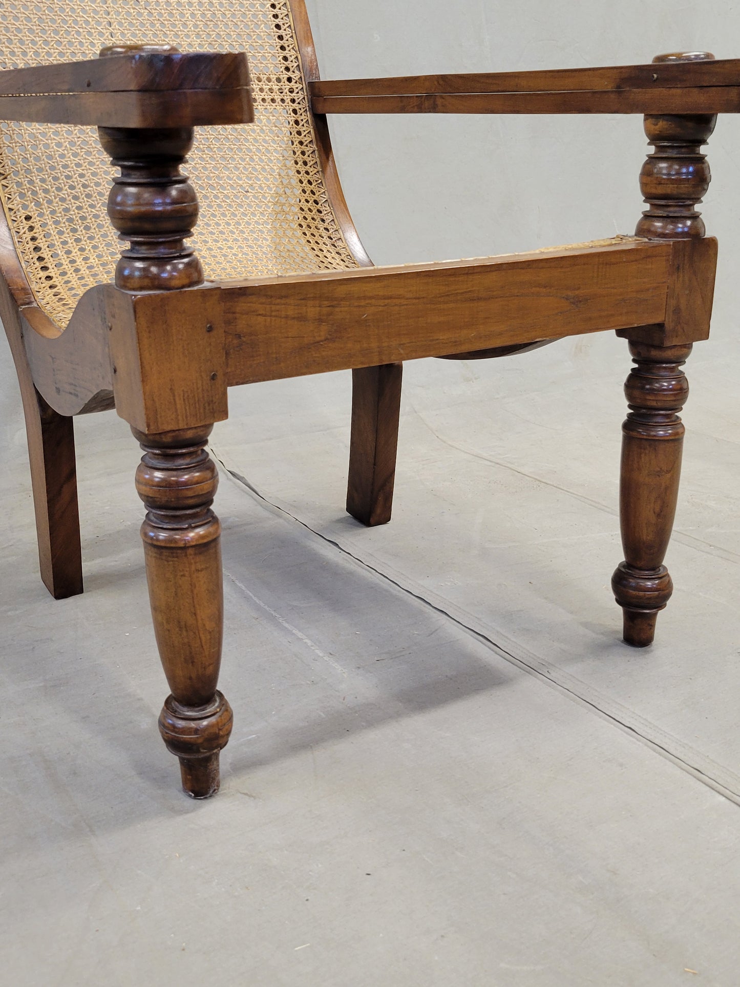 Vintage Bauer International Teak Caned Plantation Chair With Extension Armrests