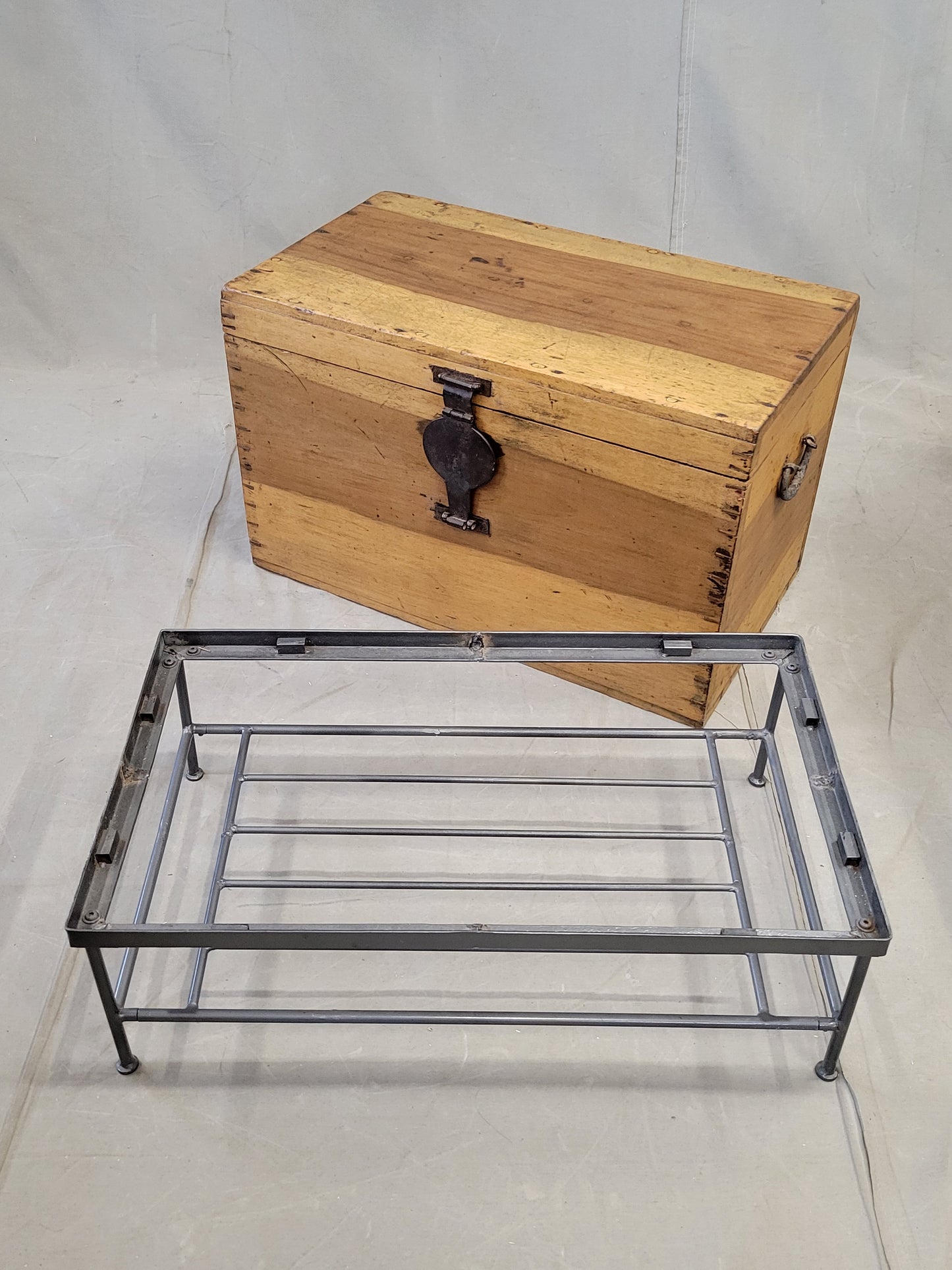 Vintage Chinese Indonesian Fitted Trunk on a Modern Steel Stand (Side Table) RL
