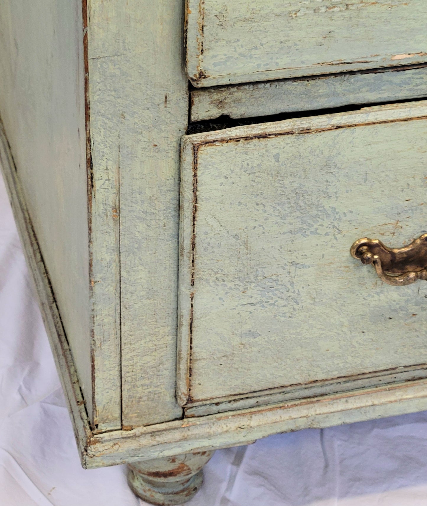 Antique European Rustic Pine Seafoam Painted Dresser Chest of Drawers