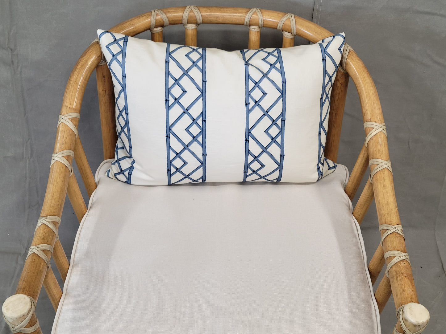 Vintage 1978 McGuire Bamboo Lounge Chairs With Rawhide Binding (Two Sets of Cushions) - a Pair
