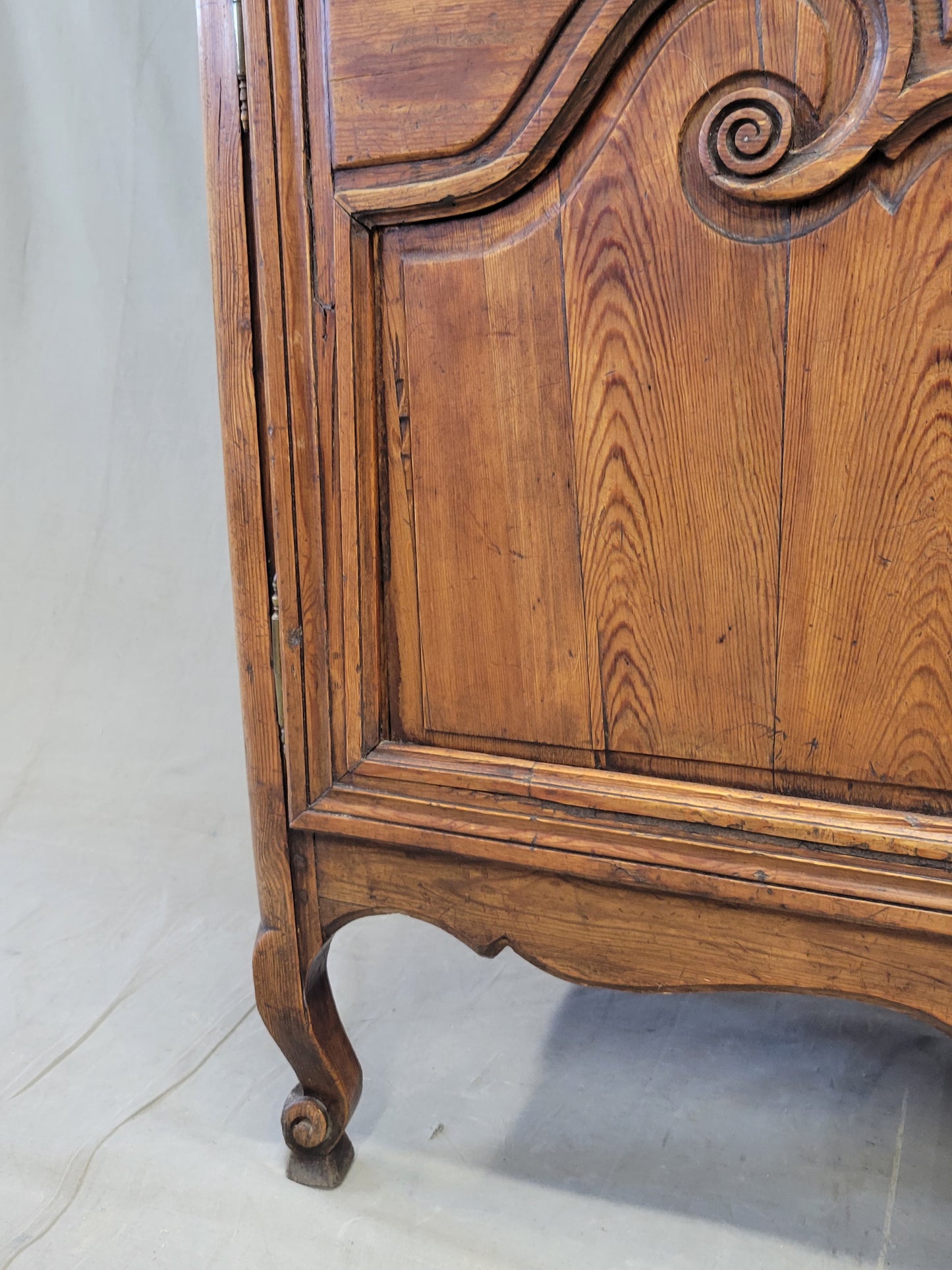 Antique French Provincial 18th c. Pine Deux Corps Pine Buffet with Glass Doors