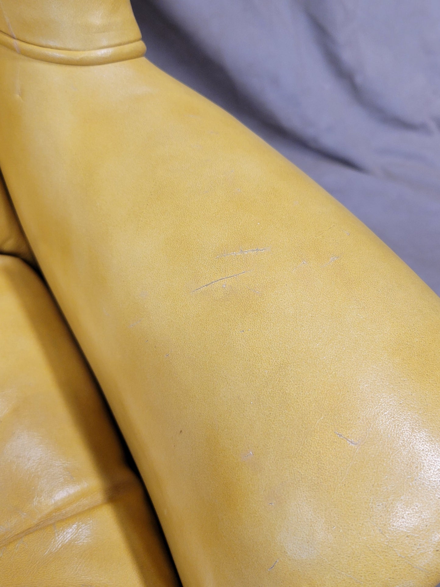 Vintage Classic Brand Top Grain Yellow Leather Chesterfield Chairs - a Pair