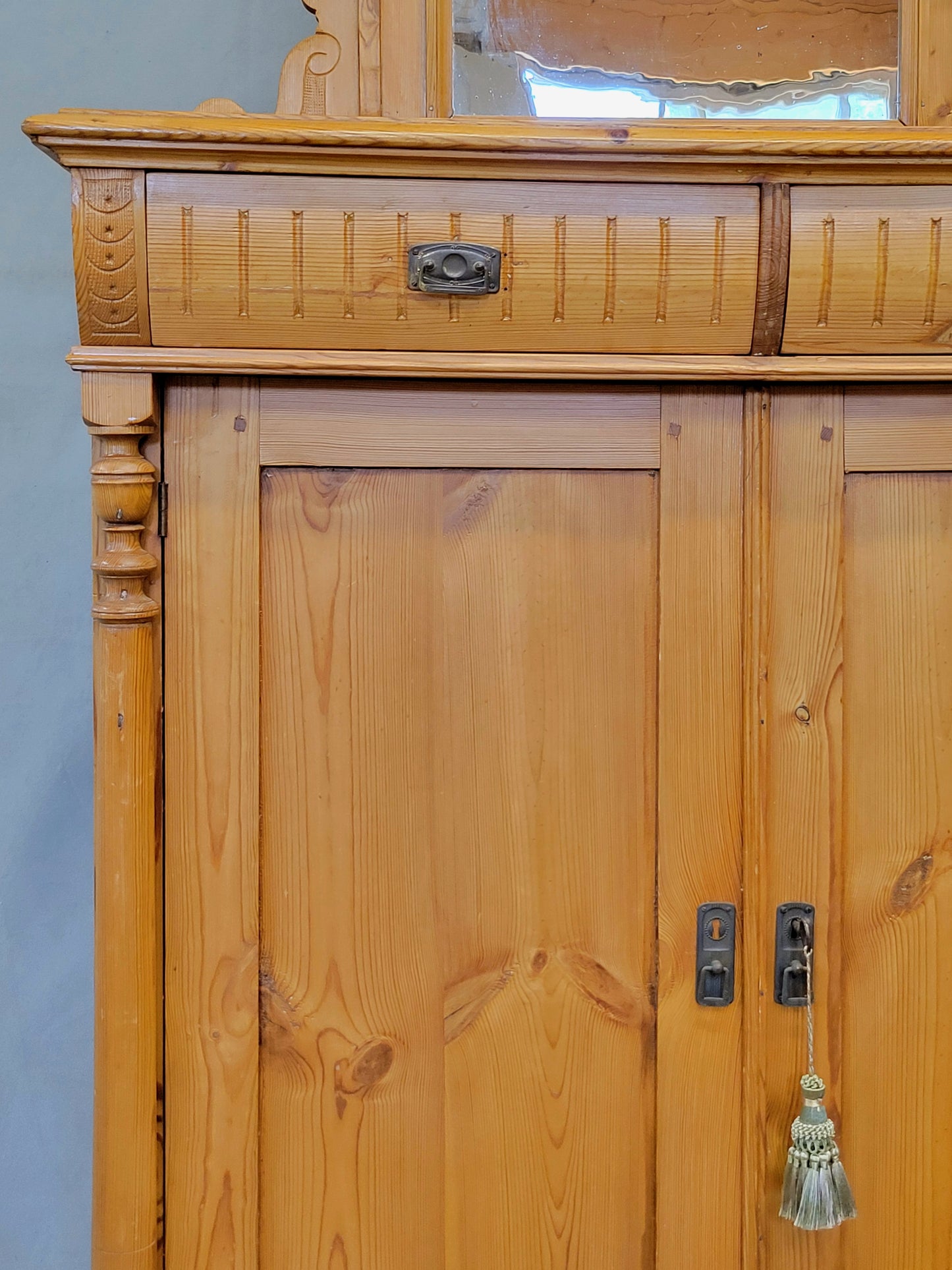 Antique Circa 1880 Swedish Pine Sideboard Buffet With Original Mirror