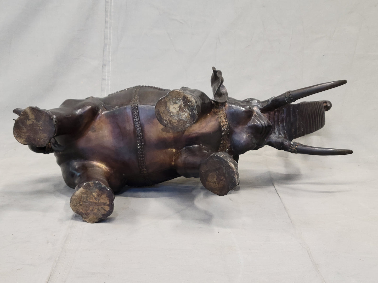 Vintage Large Patinated Brass or Bronze Asian Elephant Signed "La Puce"