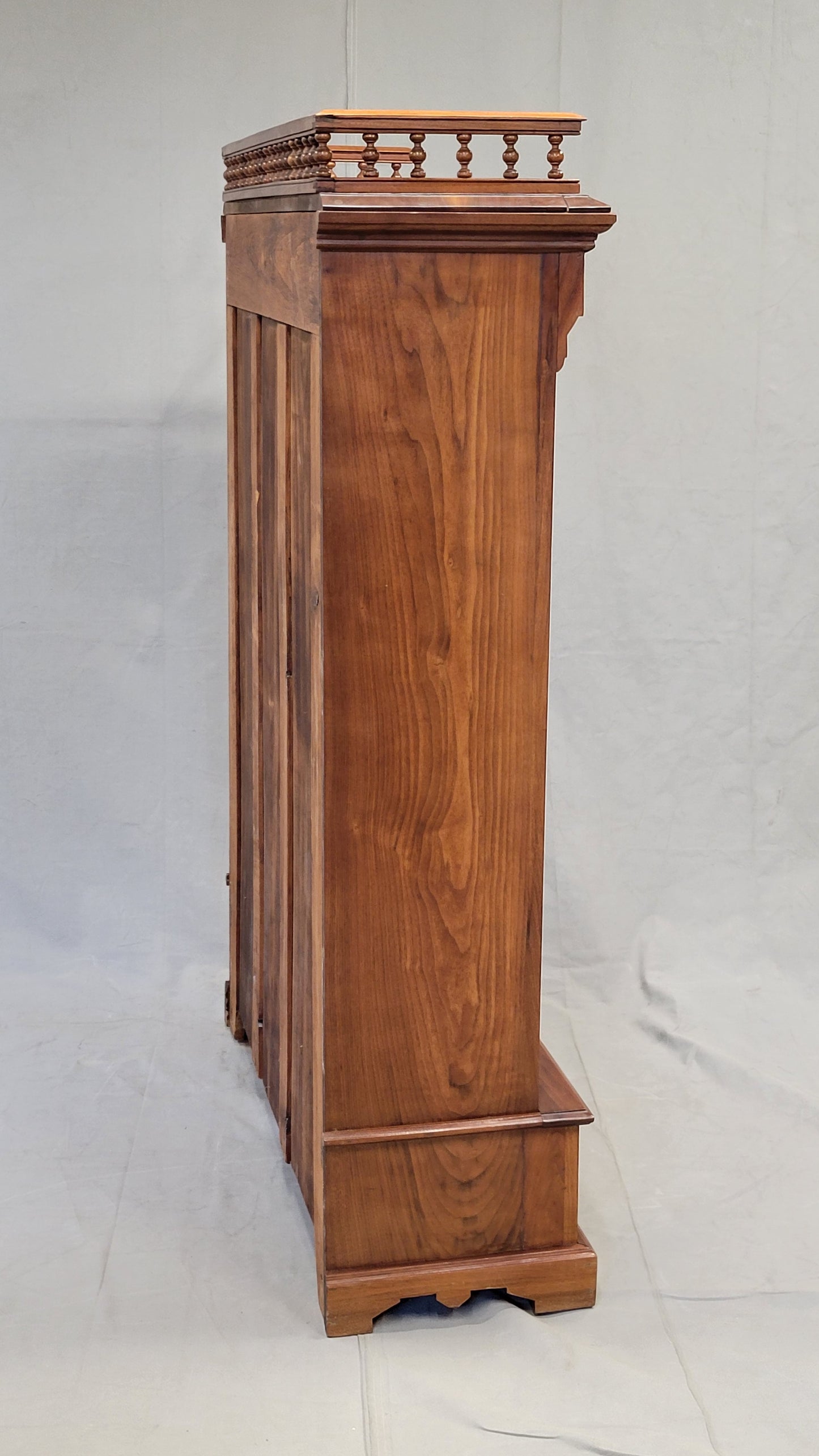 Antique Walnut Glass Door Bookcase With Blue Interior