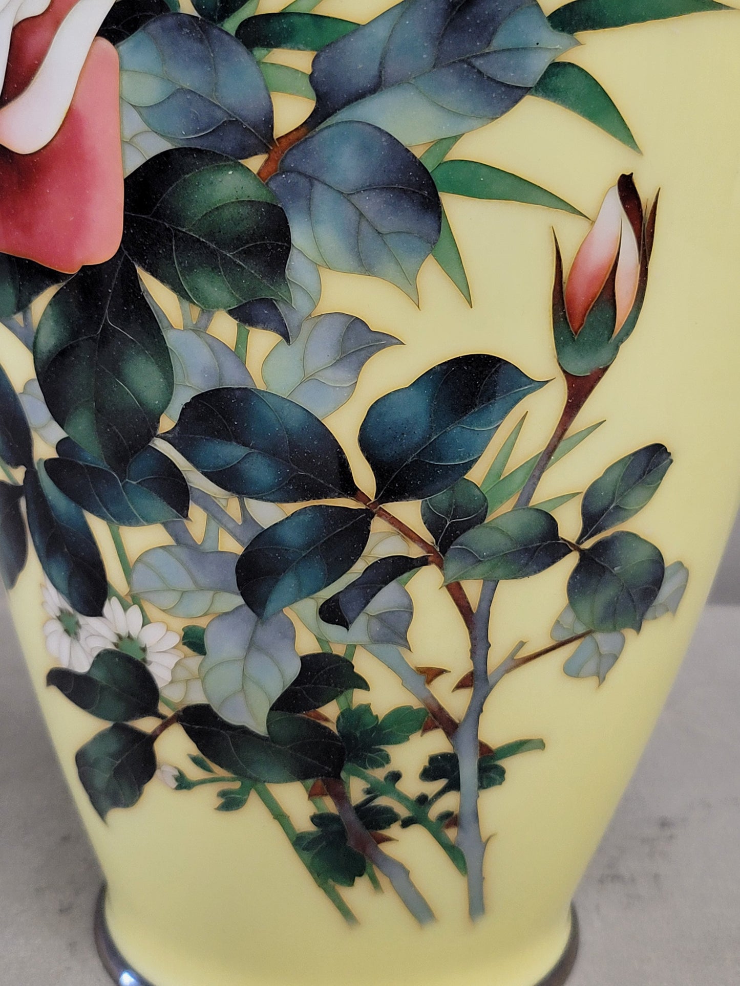 Vintage Japanese Ando Jubei (1876-1956) Signed Cloisonné Vase With Roses