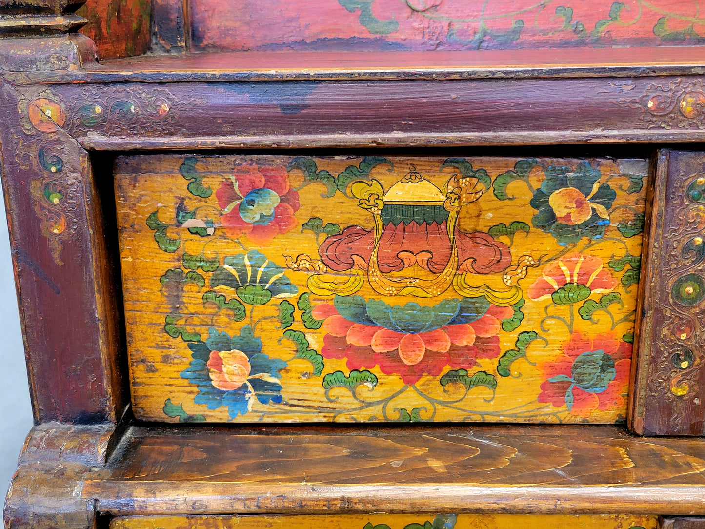 Antique 1920s Tibetan Stepped Storage Altar Cabinet
