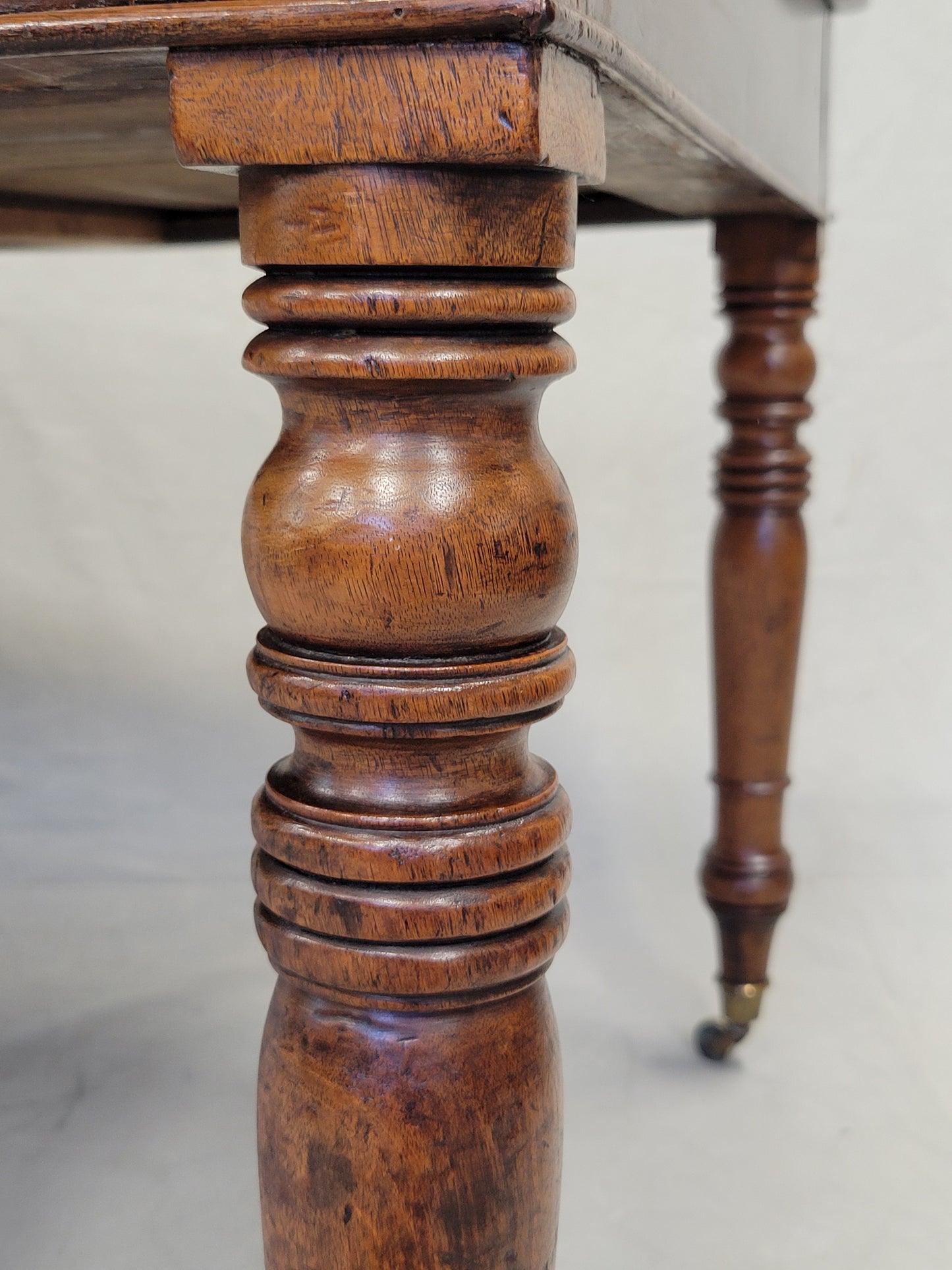 Antique Mid 1800s English Mahogany Partner Desk With Tooled Leather Top