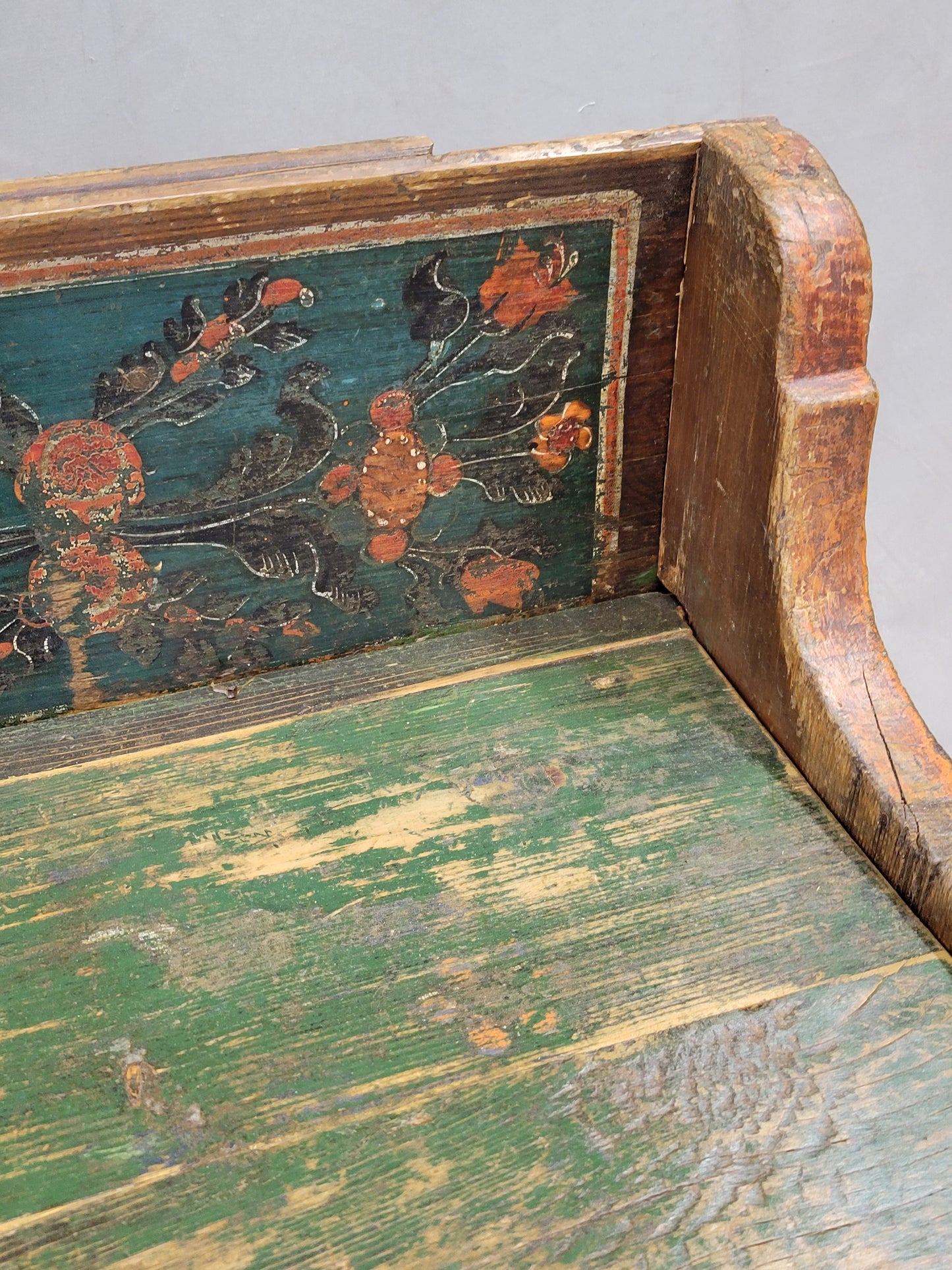 Antique Late 1800s Romanian Painted Pine Storage Bench