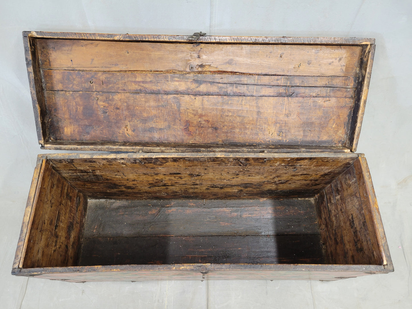 Antique Early 1900s Tibetan Trunk With Original Paint in Flaming Jewel Motif