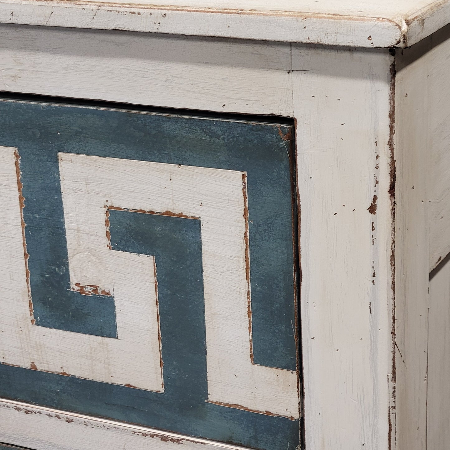 Antique English Painted Dresser Chest of Drawers With Greek Key Motif