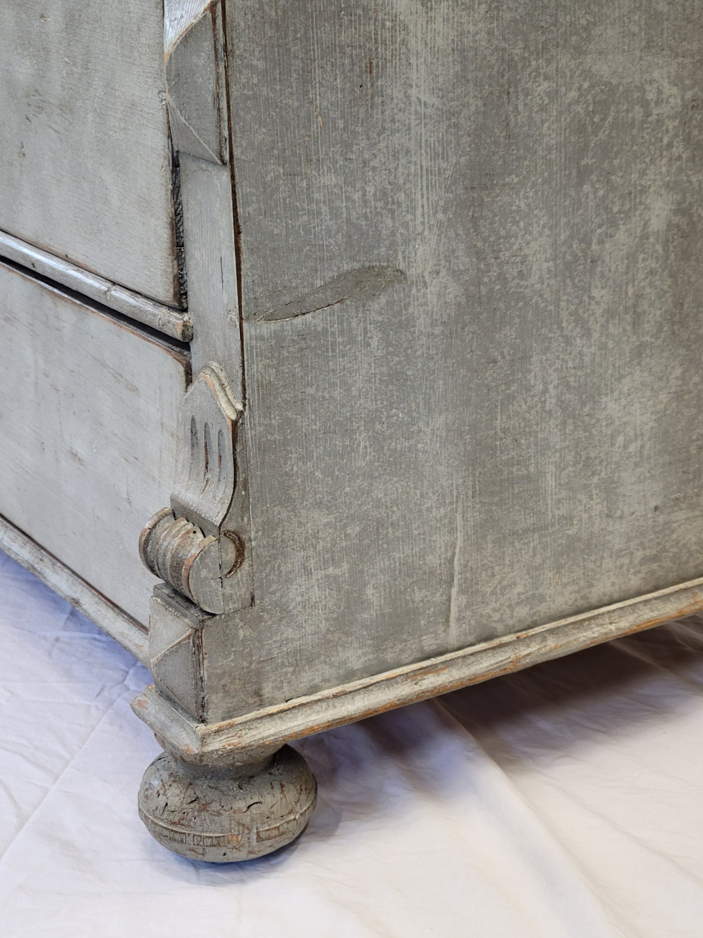 Antique European Pine Gustavian Style Gray Dresser Chest of Drawers