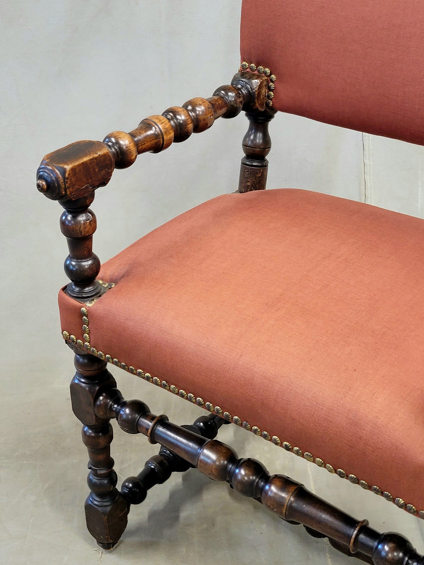 Antique European Renaissance Revival Chairs with Terracotta Linen Upholstery - a pair