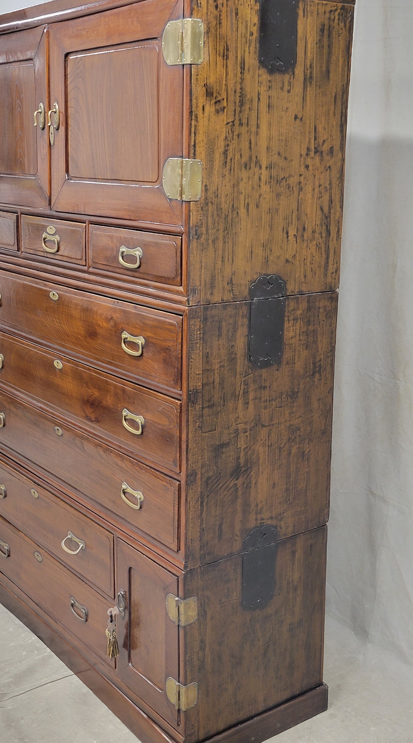 Vintage Large Japanese 14 Drawer Tansu Chest With European Influence