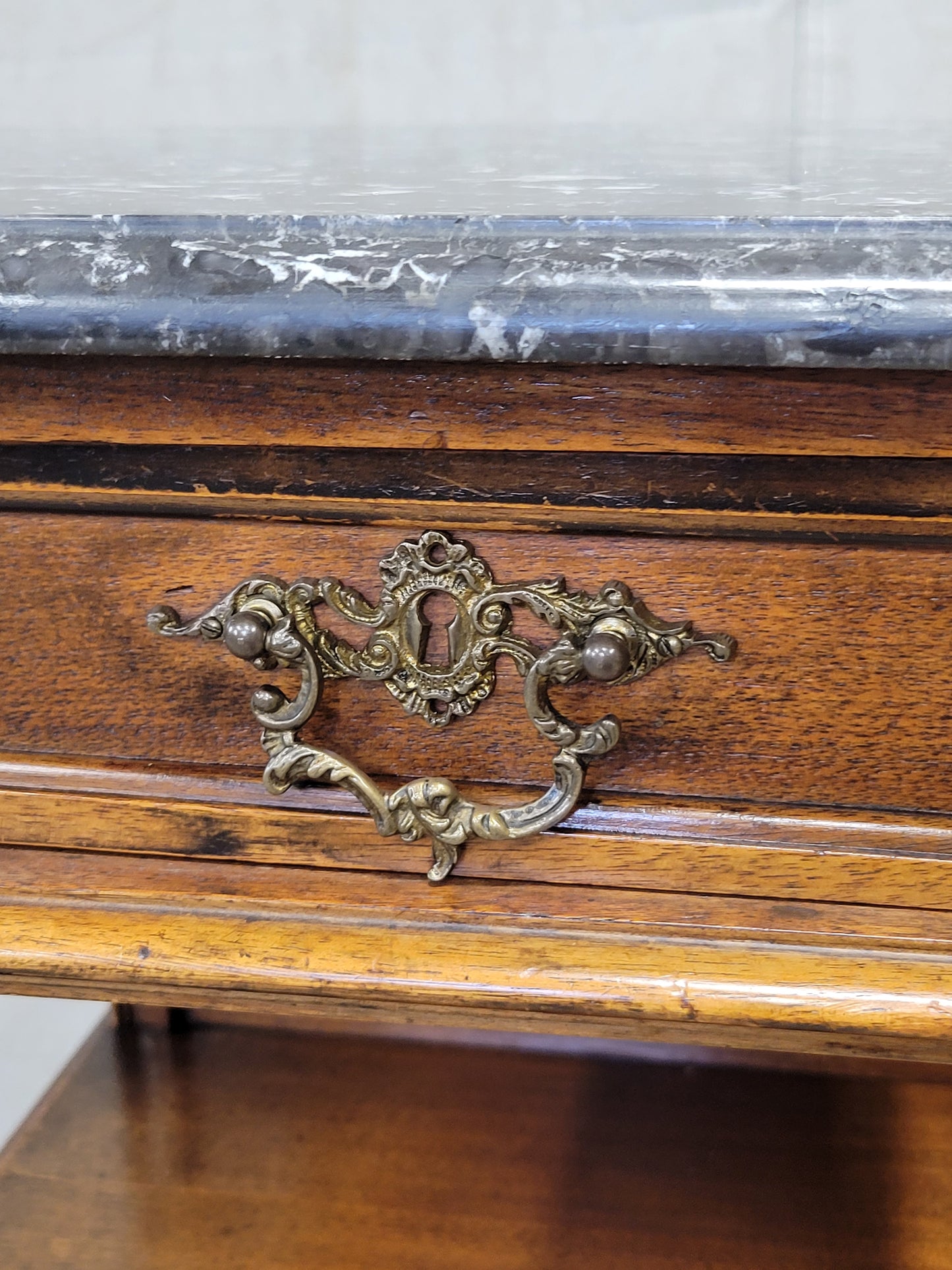 Antique Austrian Walnut and Black Marble Top Nightstands - a Pair