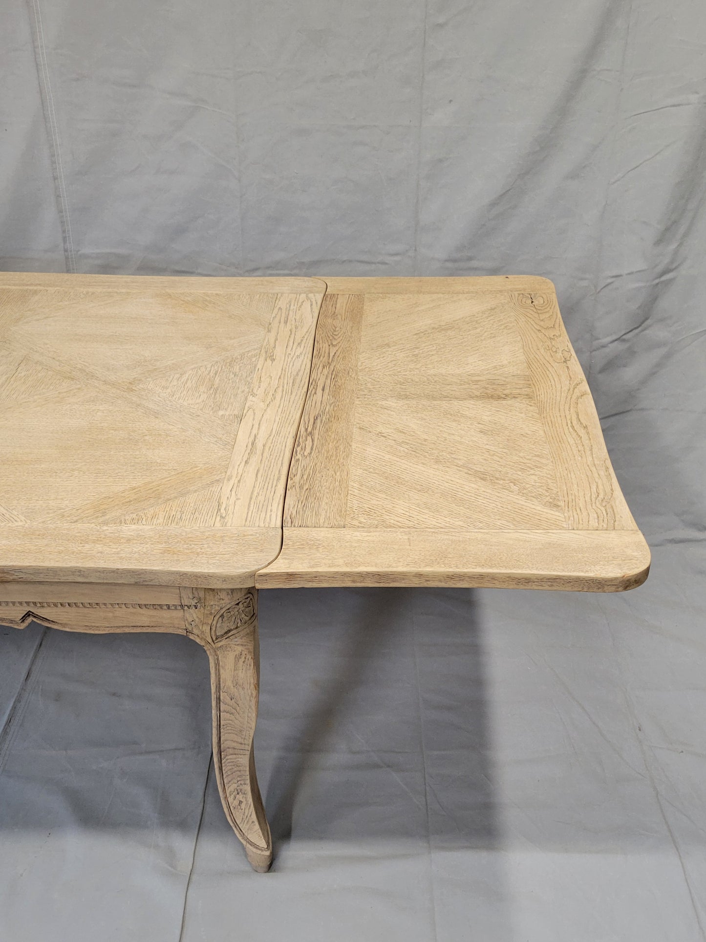 Antique 1920s French Bleached Oak Parquet Top Draw Leaf Table