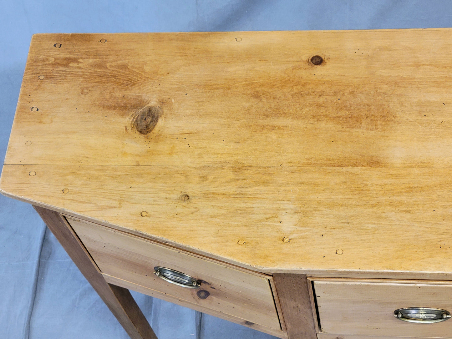 Vintage Shaker Style Pine Console Sideboard Buffet With Brass Pulls