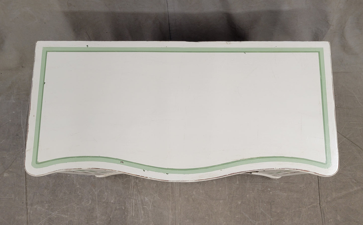 Antique Serpentine Front Dresser Painted White With Green French Line Motif